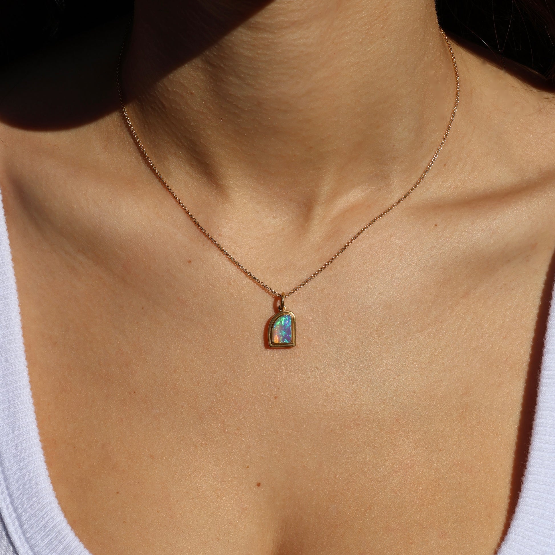 Crystal Opal Pendant - Satin Finish 18K Yellow Gold