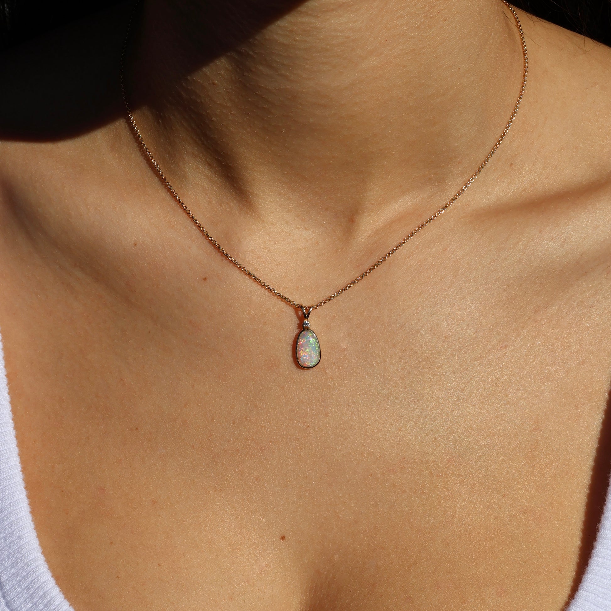 Crystal Opal Pendant With Diamond - 18K Yellow Gold