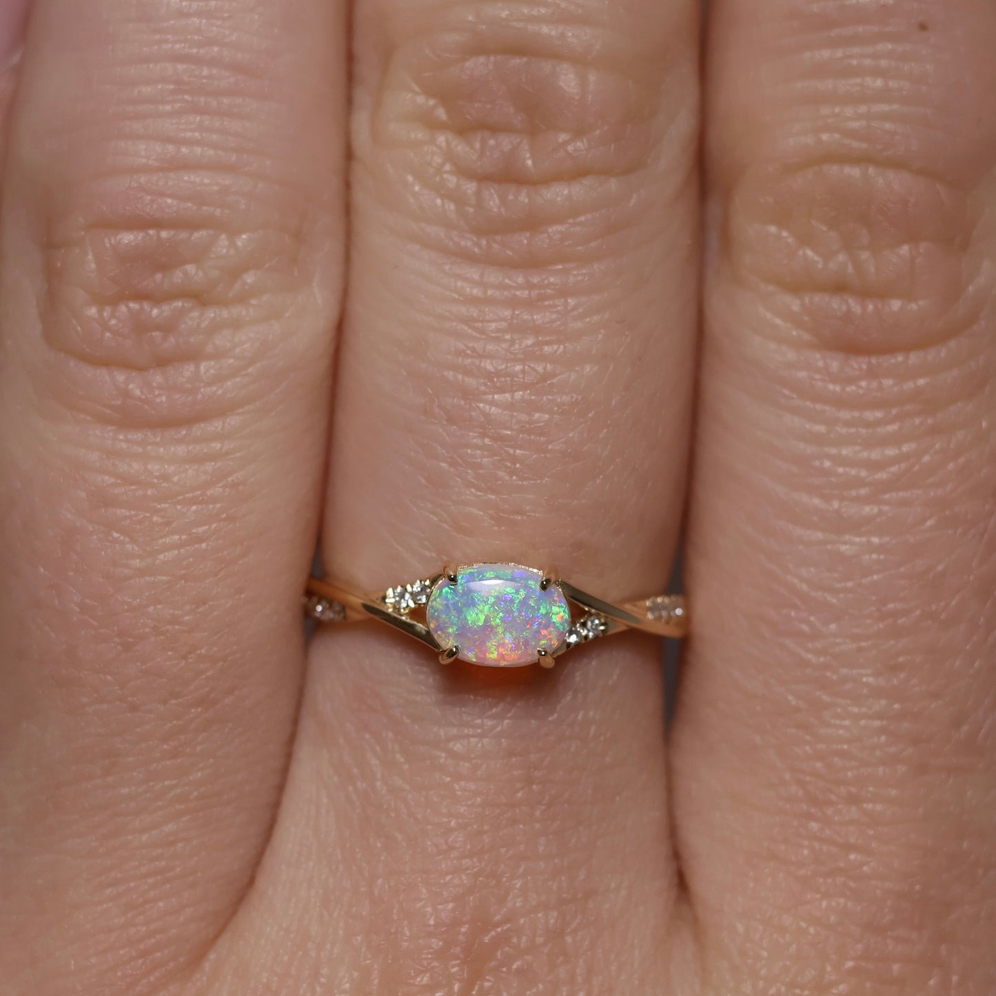 Crystal Opal Ring With Diamonds - 14K Yellow Gold