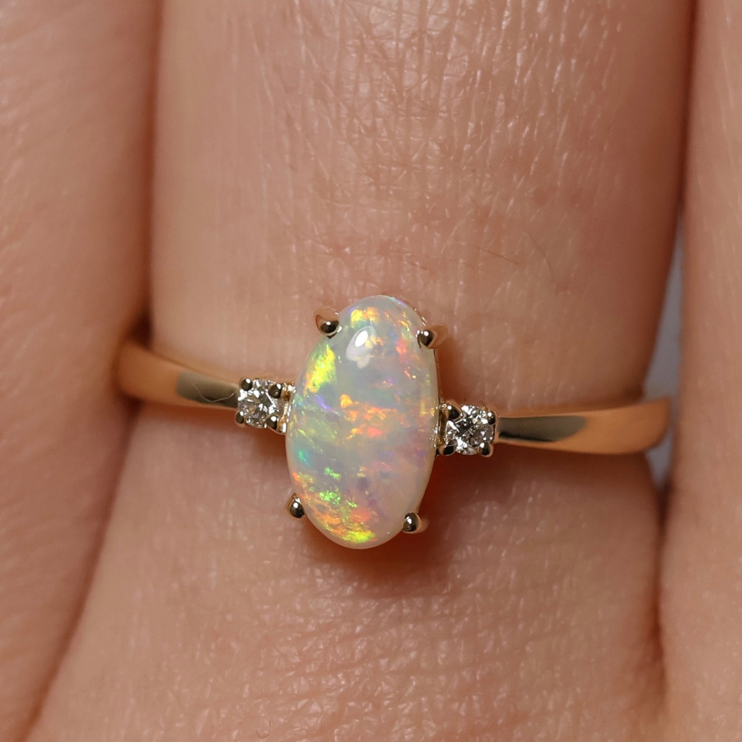 Milky Crystal Opal With Diamonds - 14K Yellow Gold