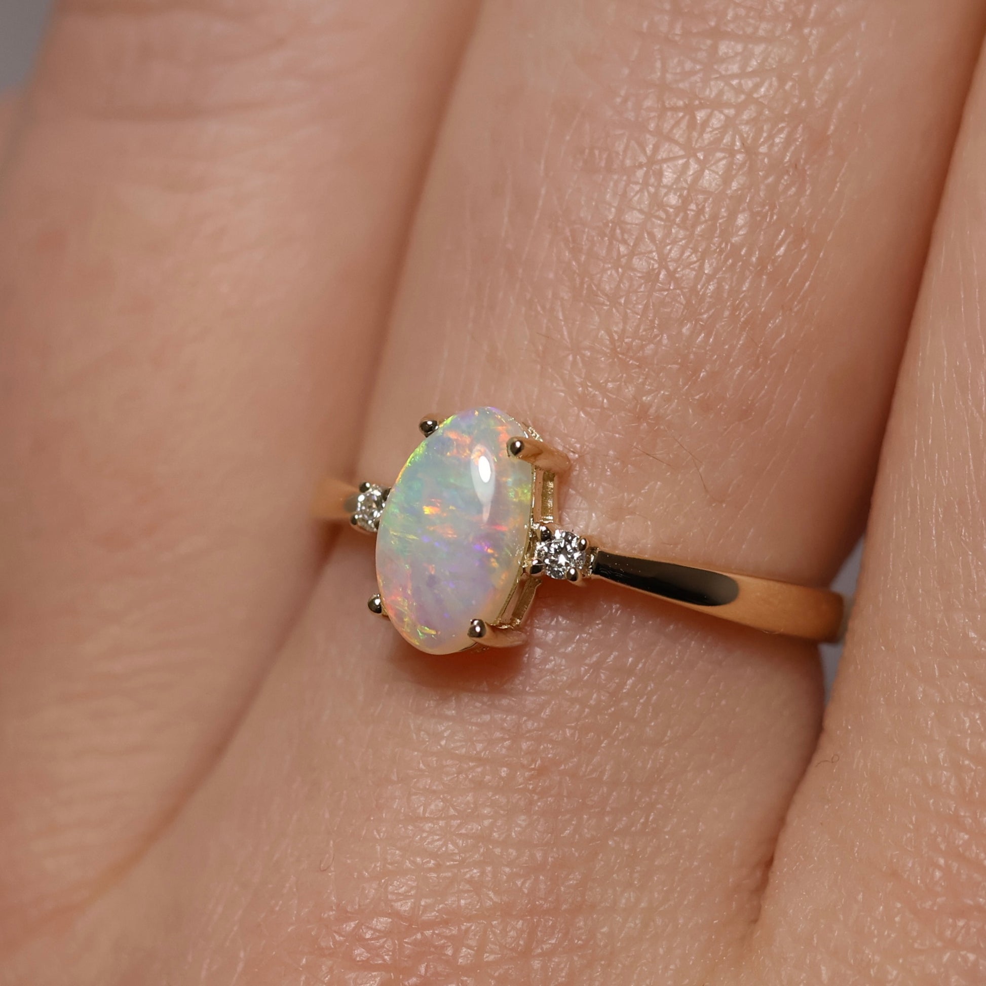Milky Crystal Opal With Diamonds - 14K Yellow Gold