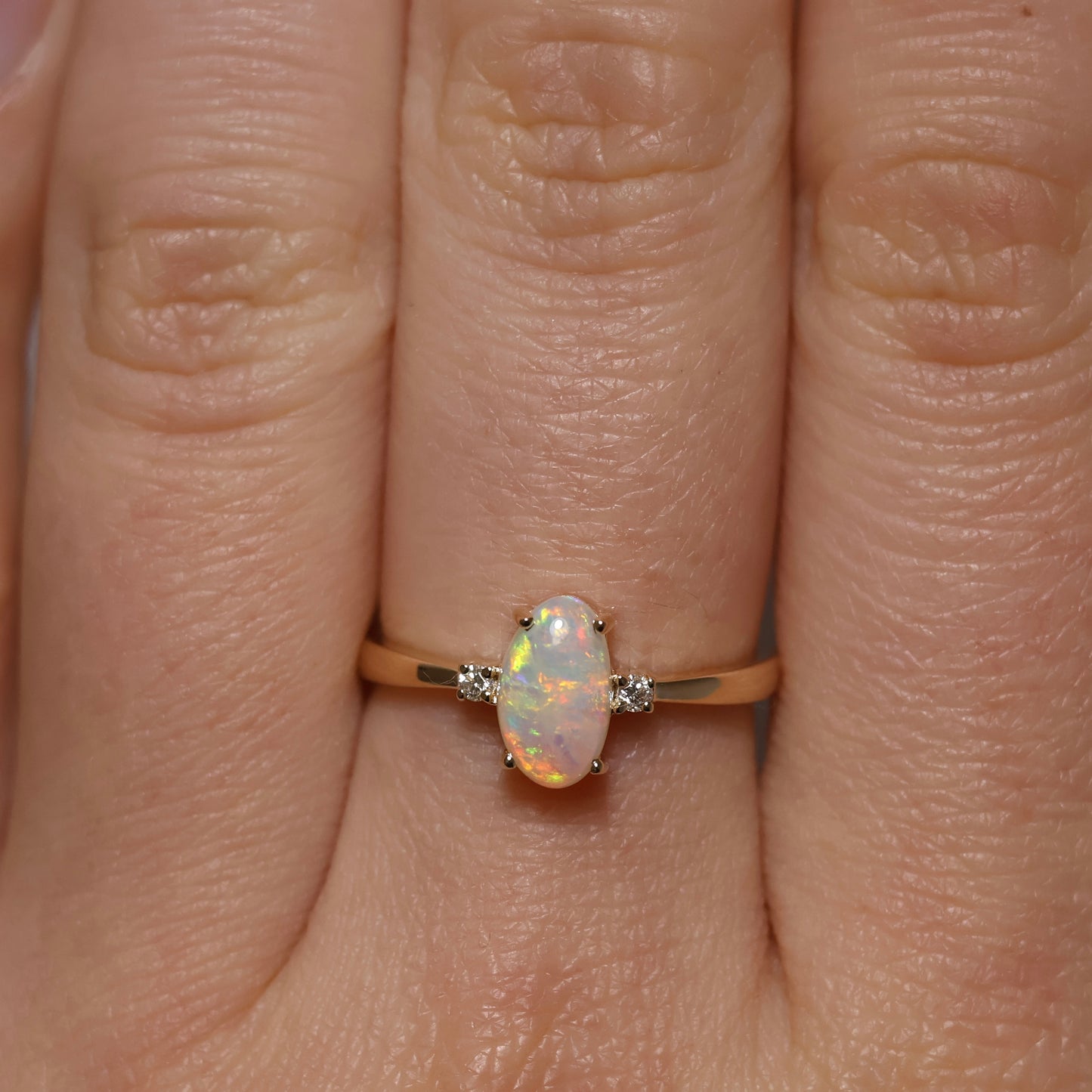 Milky Crystal Opal With Diamonds - 14K Yellow Gold