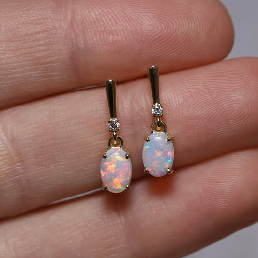 Crystal Opal Studs With Diamonds - 14K Yellow Gold