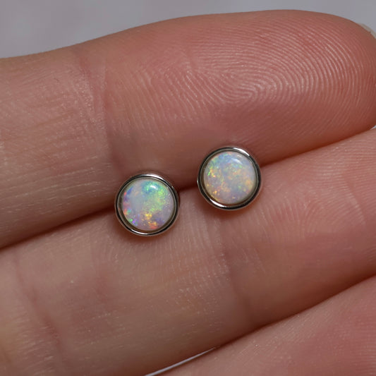 5mm Round Crystal Opal Studs - Sterling Silver