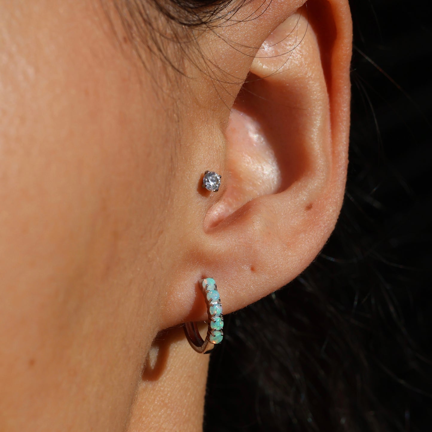 Multi Stone Huggie Earrings - Sterling Silver