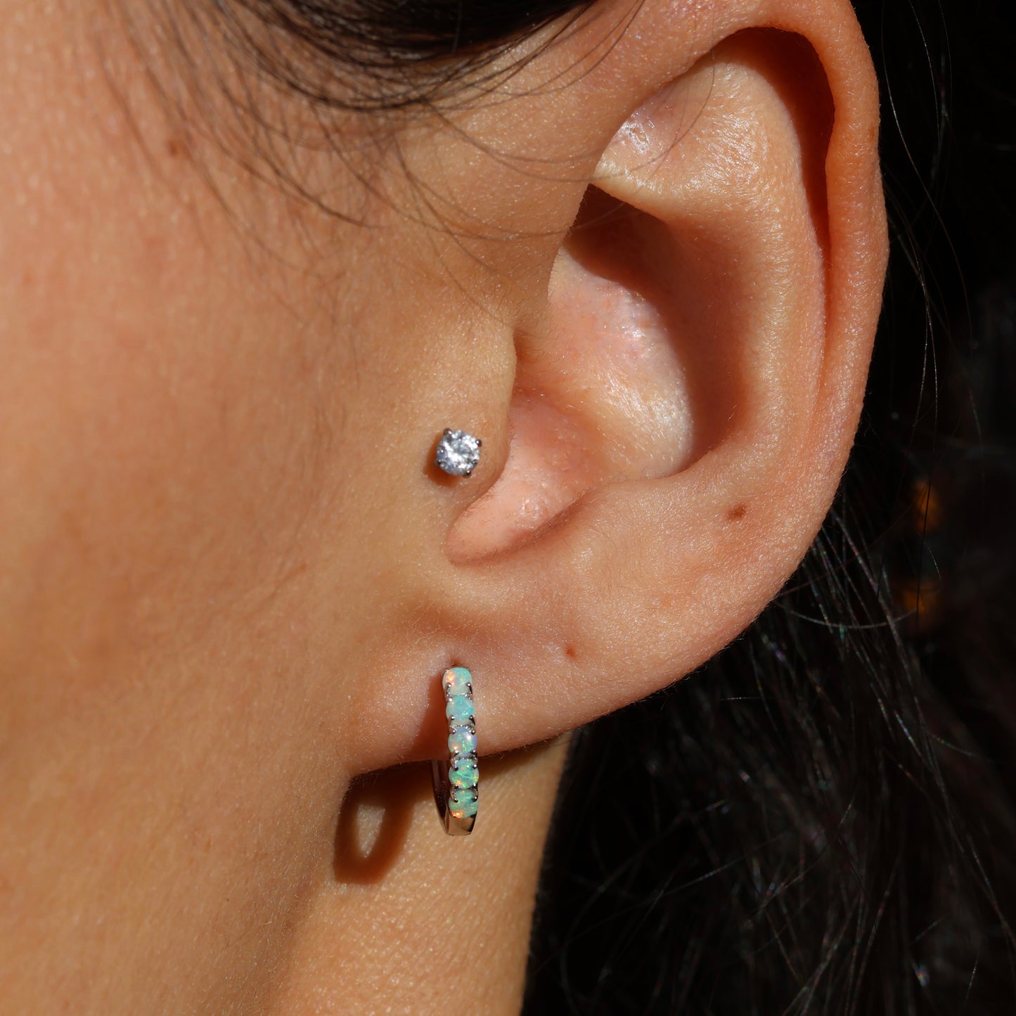 Multi Stone Huggie Earrings - Sterling Silver