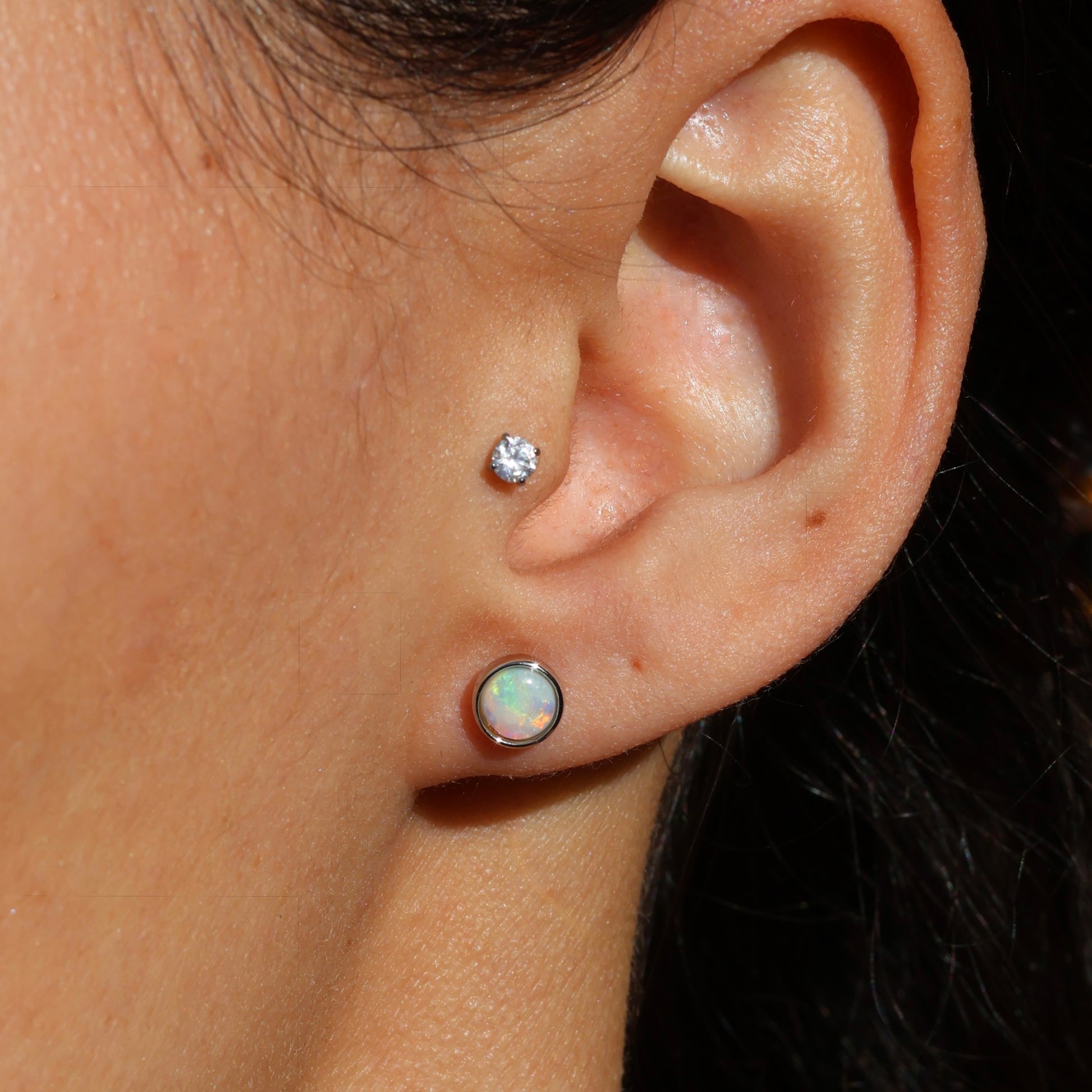 5mm Round Crystal Opal Studs - Sterling Silver