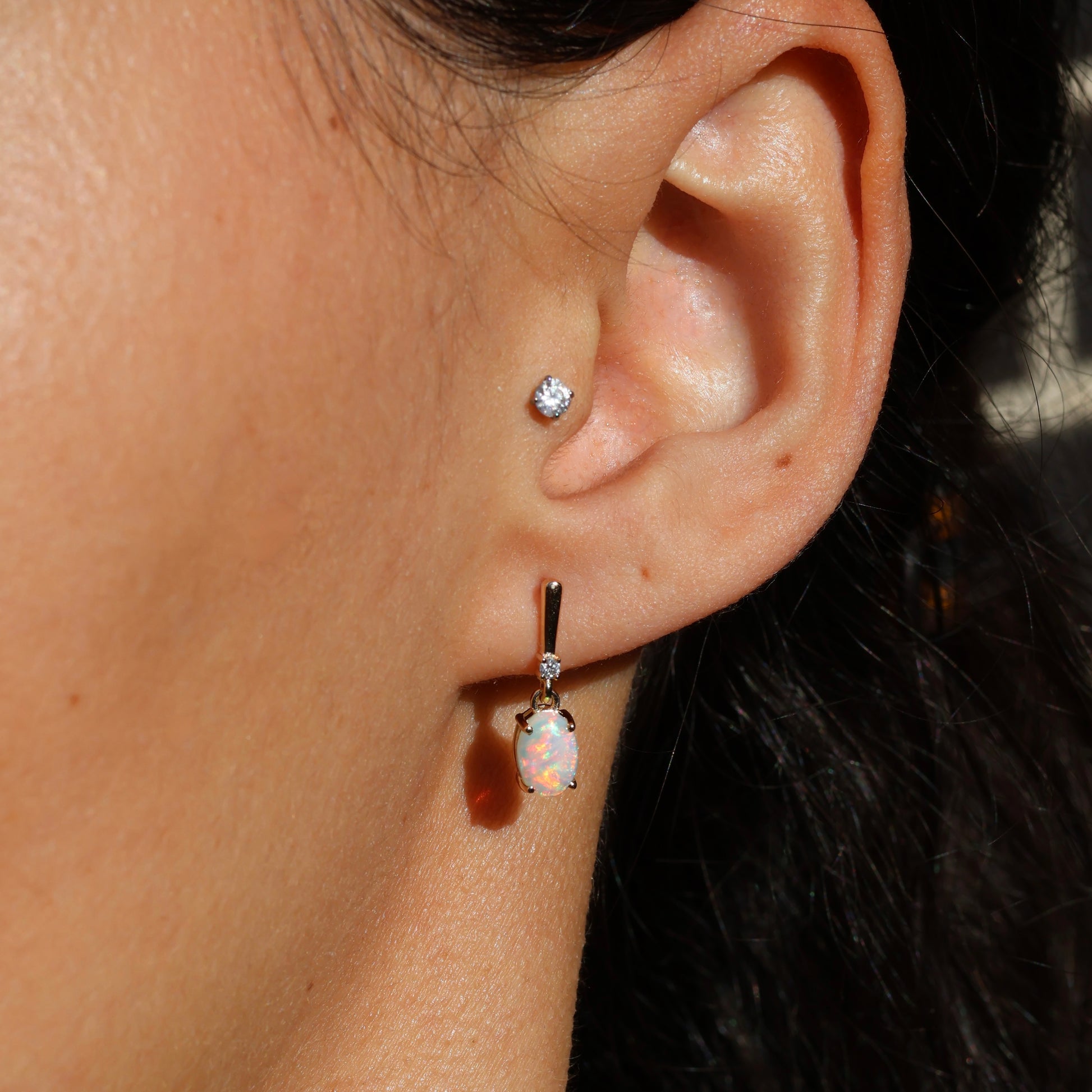 Crystal Opal Studs With Diamonds - 14K Yellow Gold