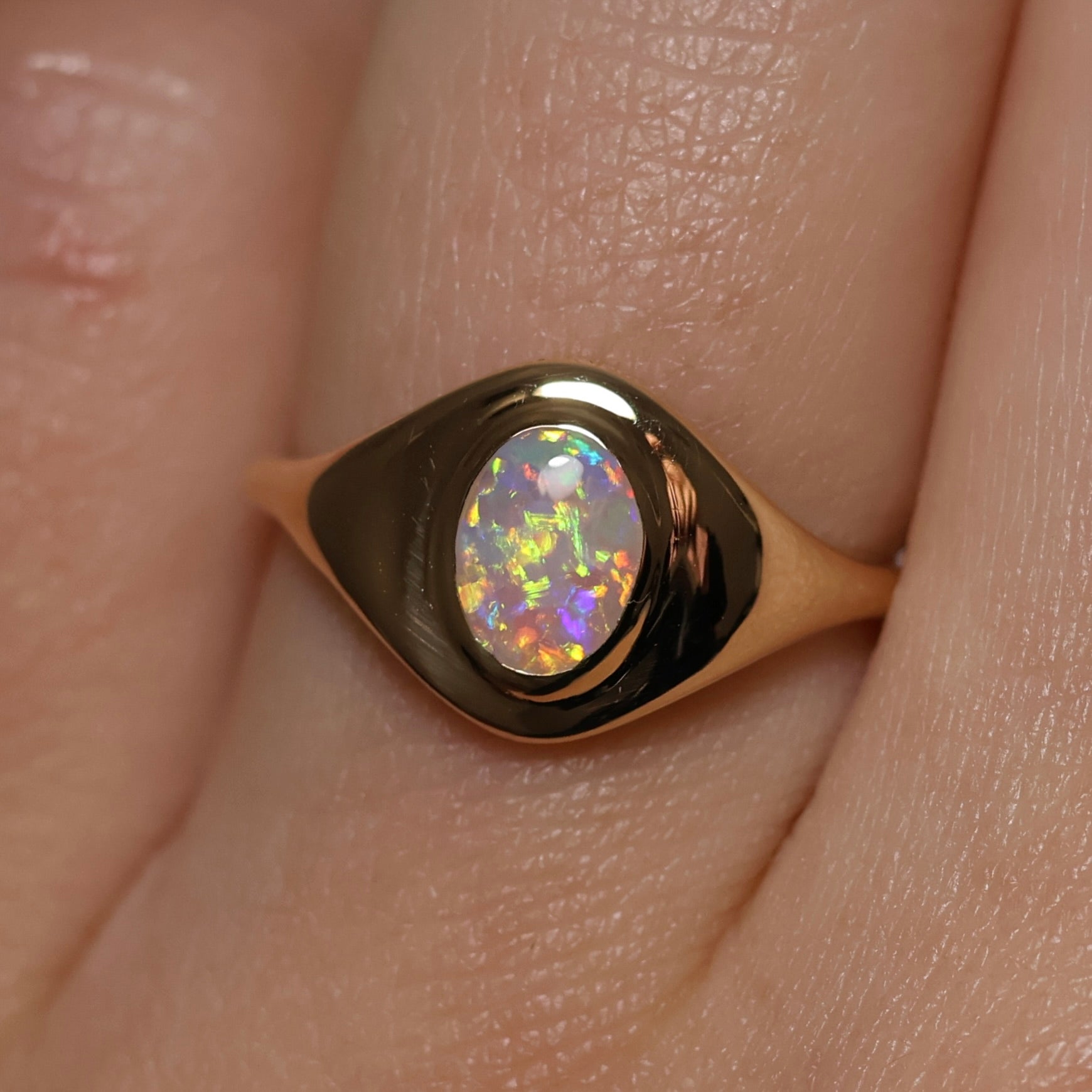 Crystal Opal Signet Ring - 14K Yellow Gold
