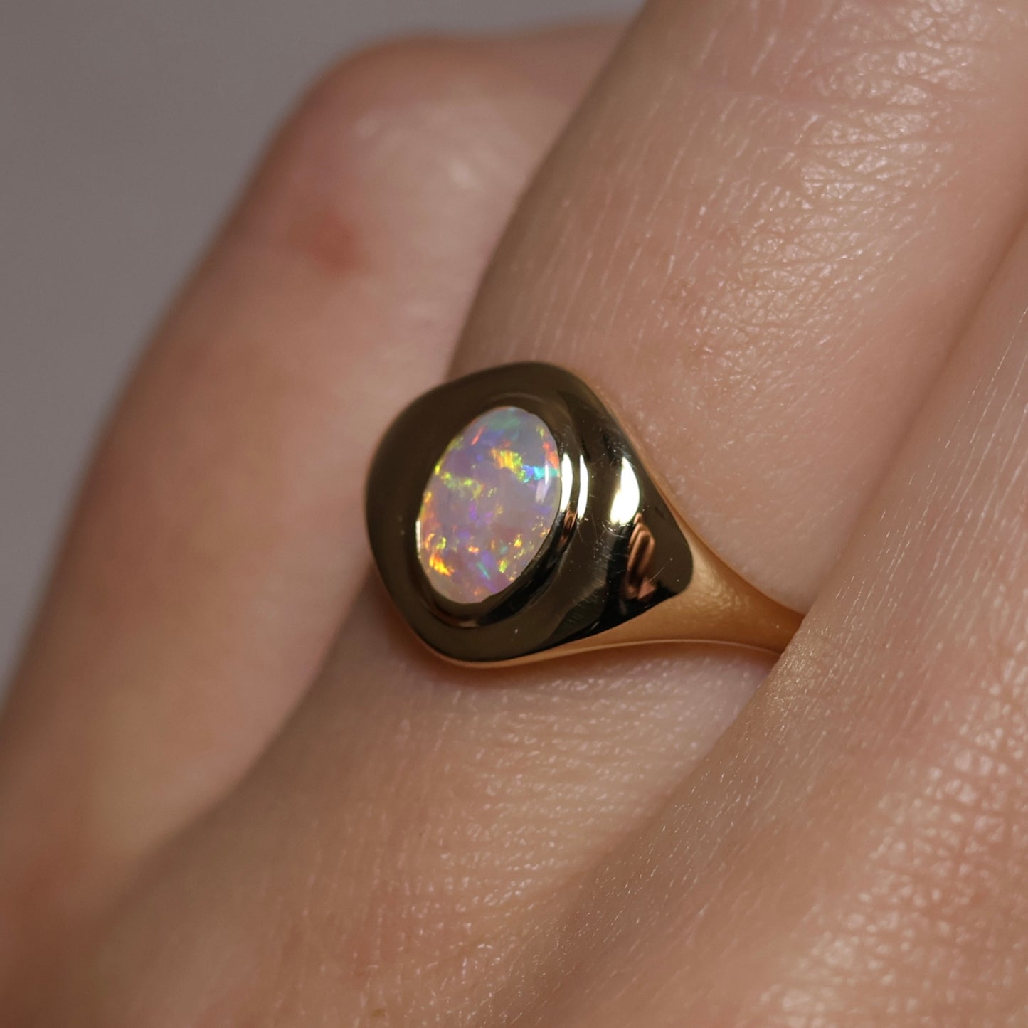 Crystal Opal Signet Ring - 14K Yellow Gold