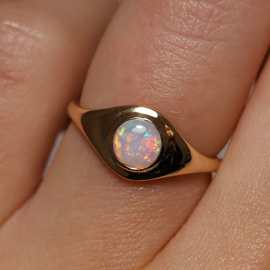 Crystal Opal Signet Ring - 9K Yellow Gold