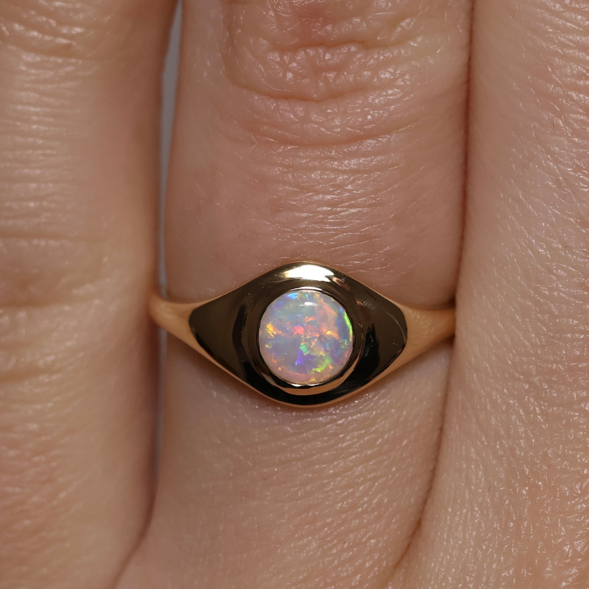 Crystal Opal Signet Ring - 9K Yellow Gold