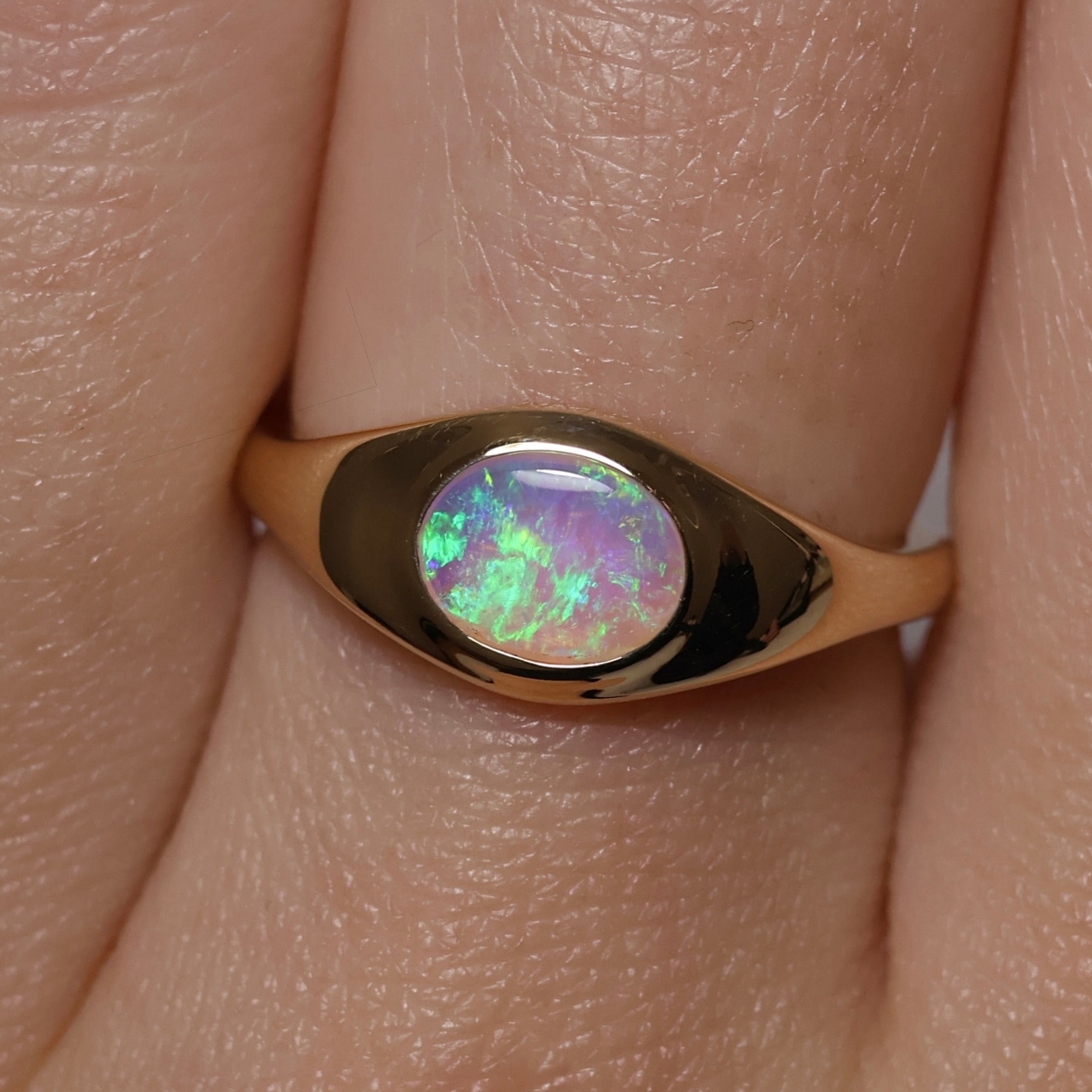 Crystal Opal Signet Ring - 9K Yellow Gold