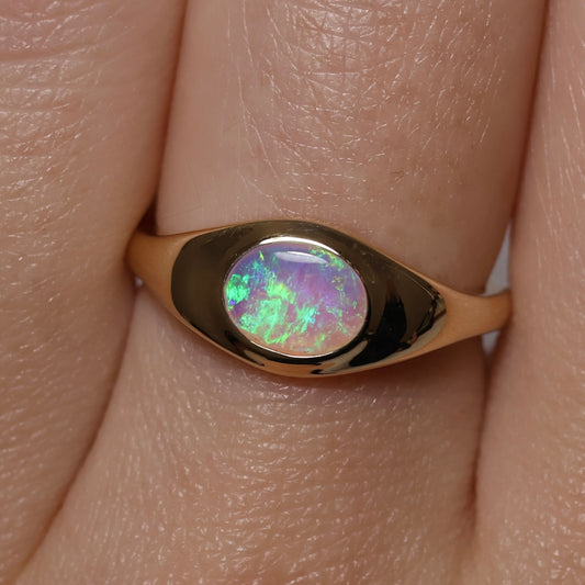 Crystal Opal Signet Ring - 9K Yellow Gold