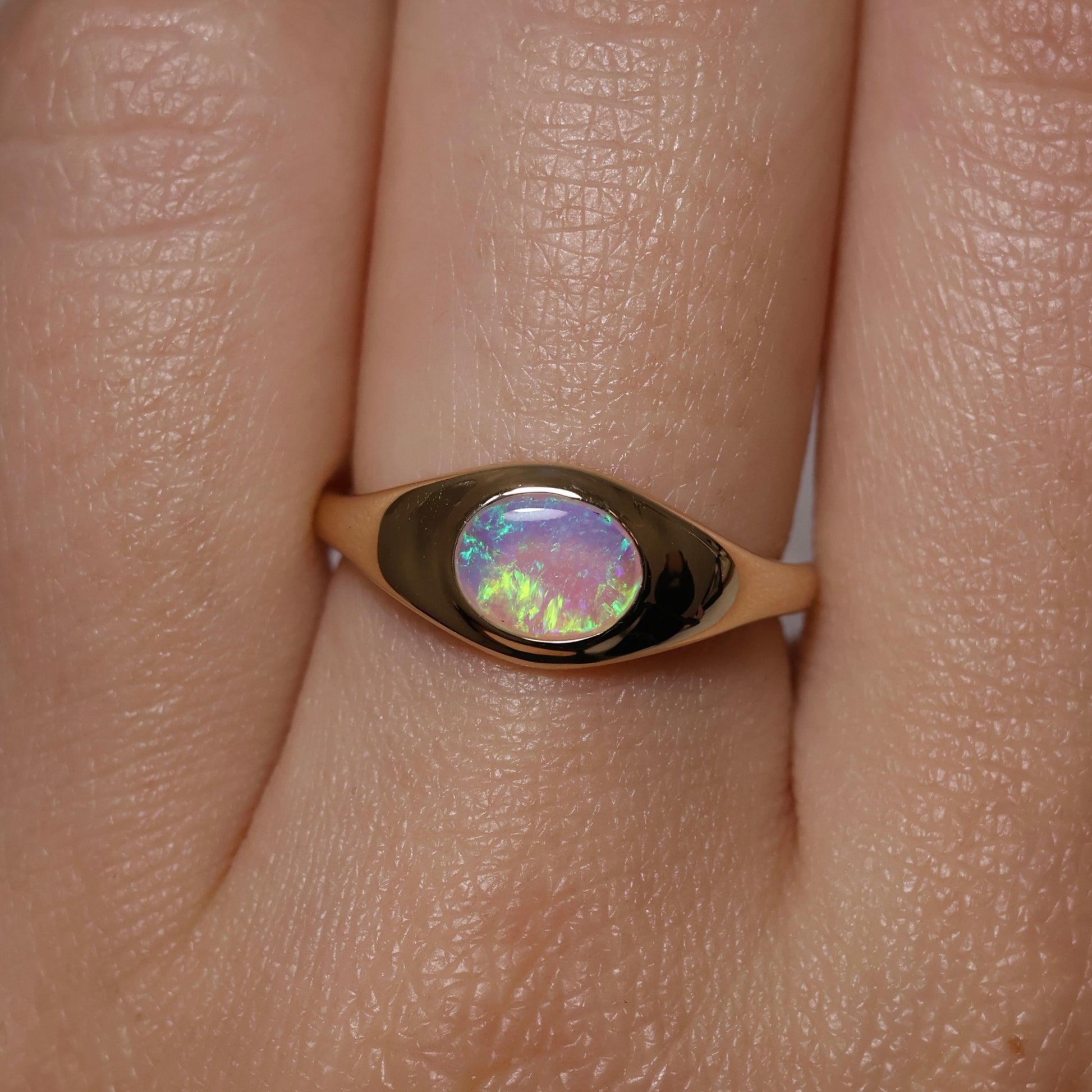 Crystal Opal Signet Ring - 9K Yellow Gold