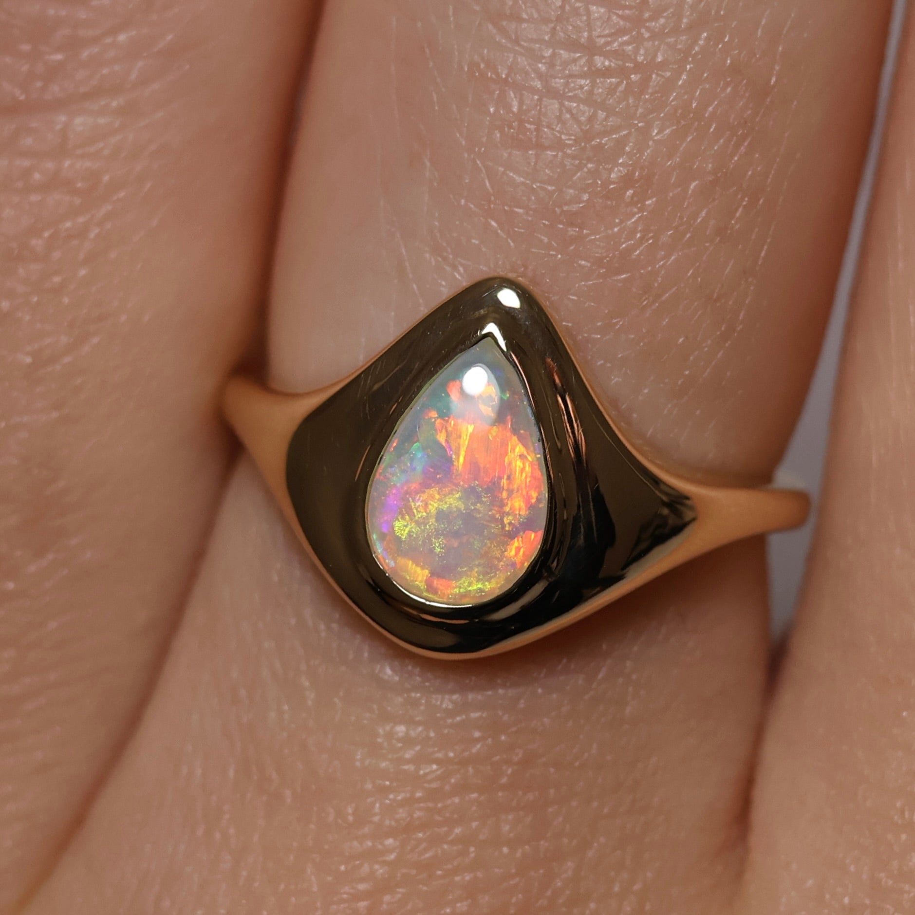 Crystal Opal Signet Ring - 14K Yellow Gold