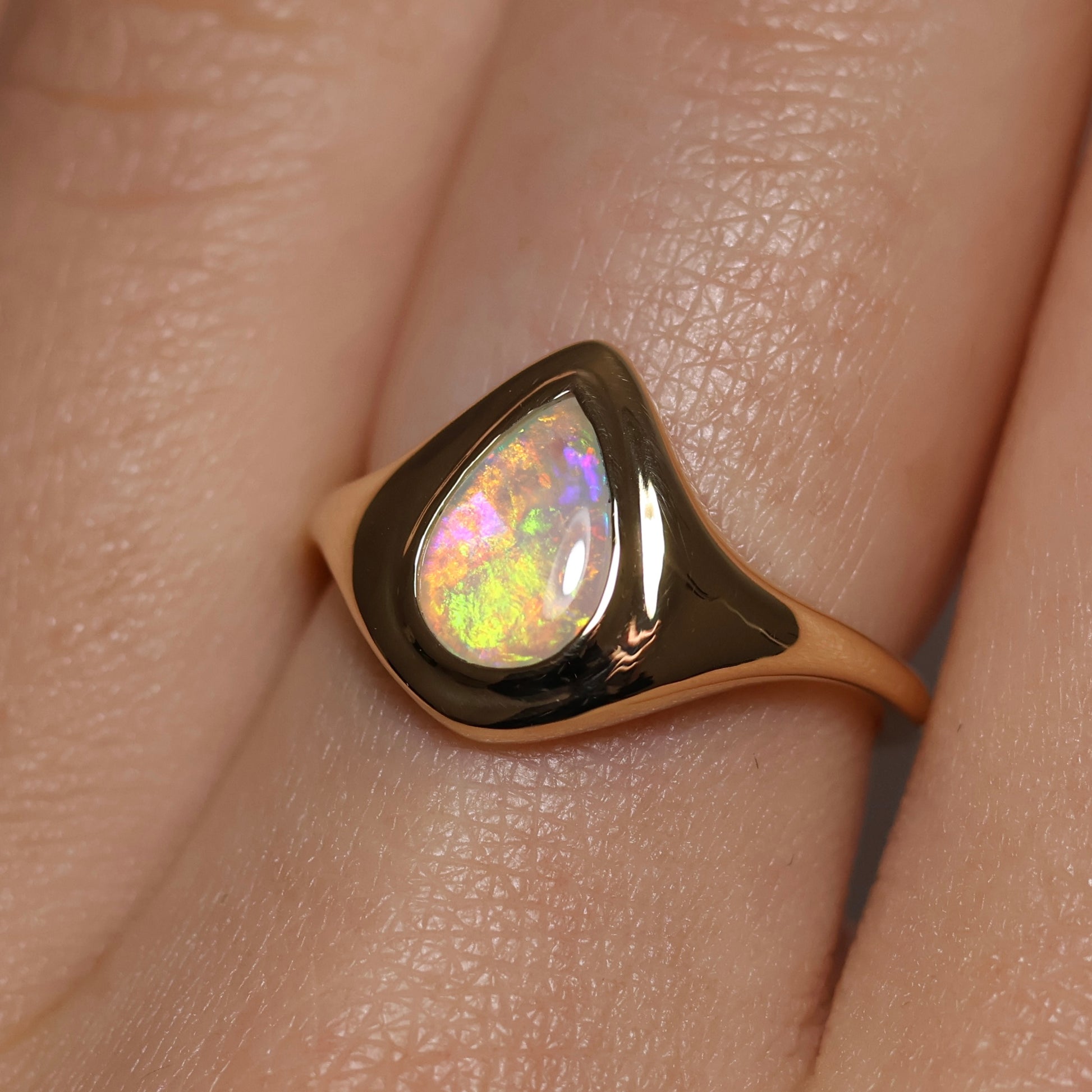Crystal Opal Signet Ring - 14K Yellow Gold