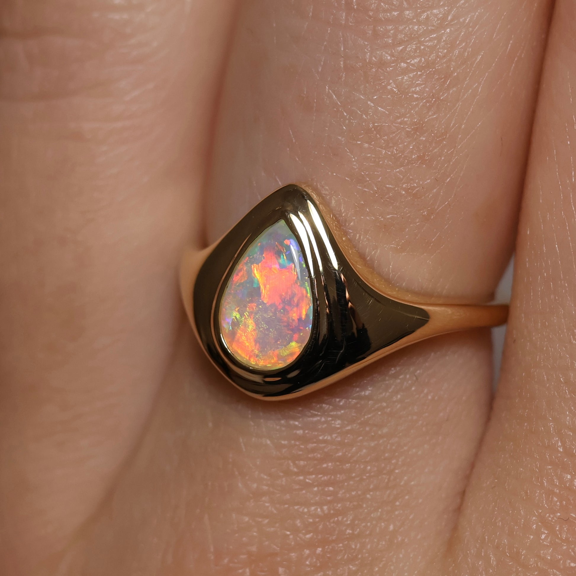 Crystal Opal Signet Ring - 14K Yellow Gold