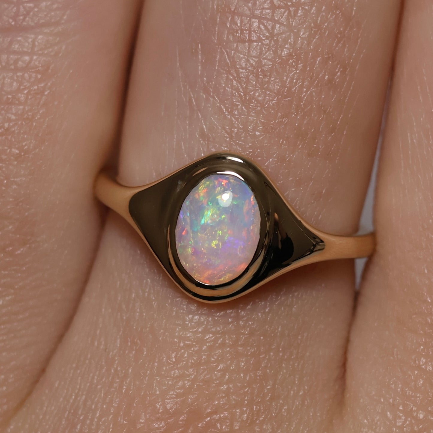 Crystal Opal Signet Ring - 9K Yellow Gold