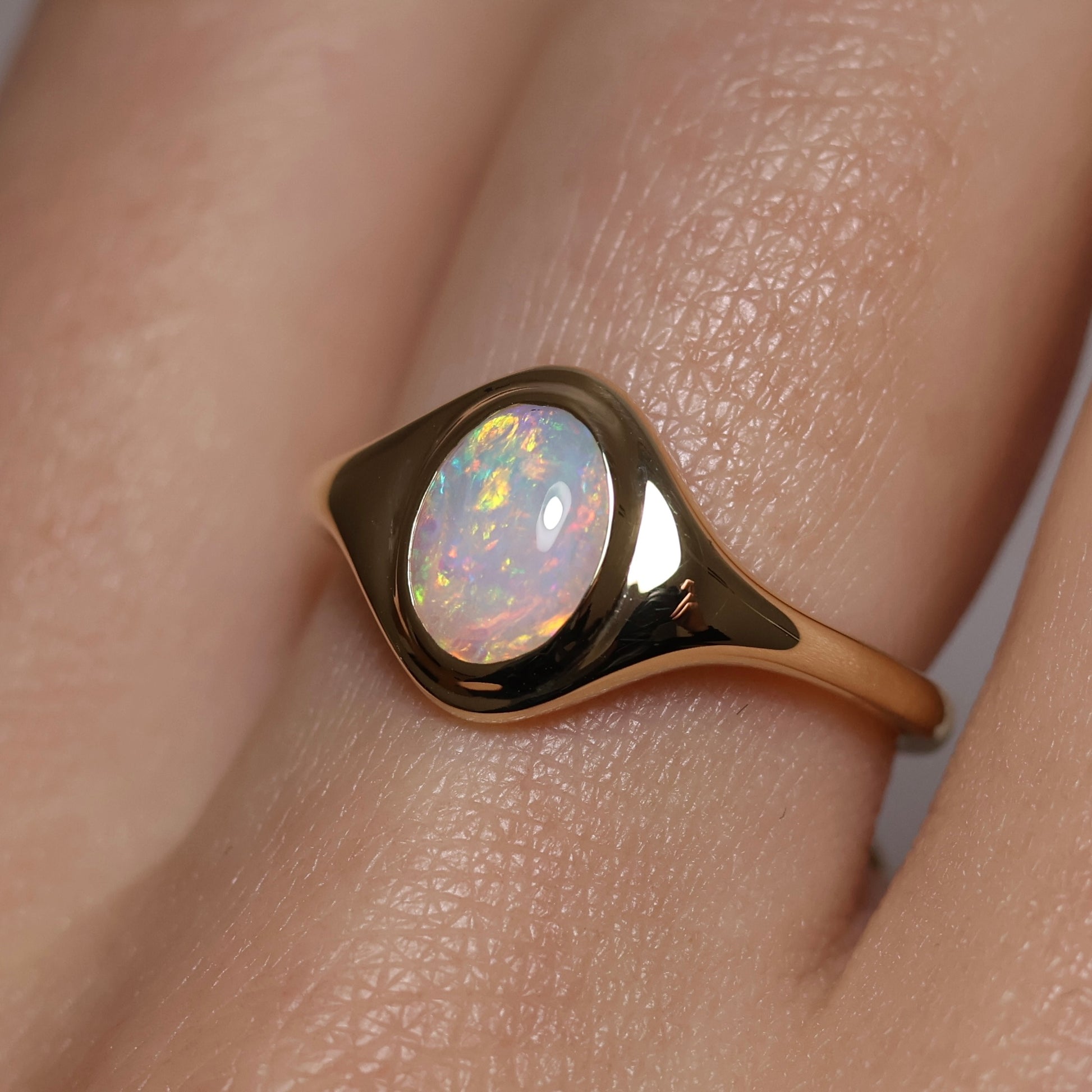 Crystal Opal Signet Ring - 9K Yellow Gold
