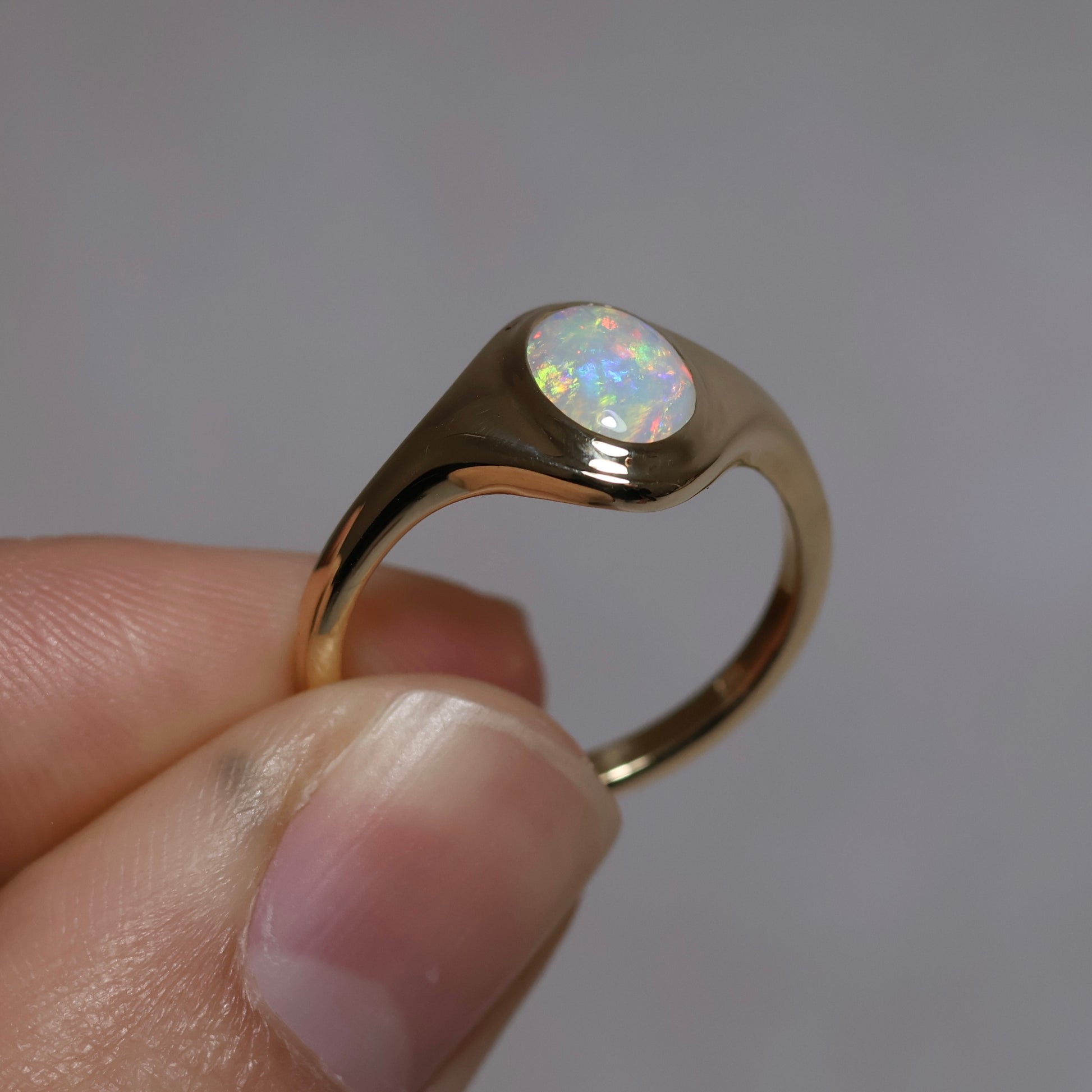 Crystal Opal Signet Ring - 9K Yellow Gold