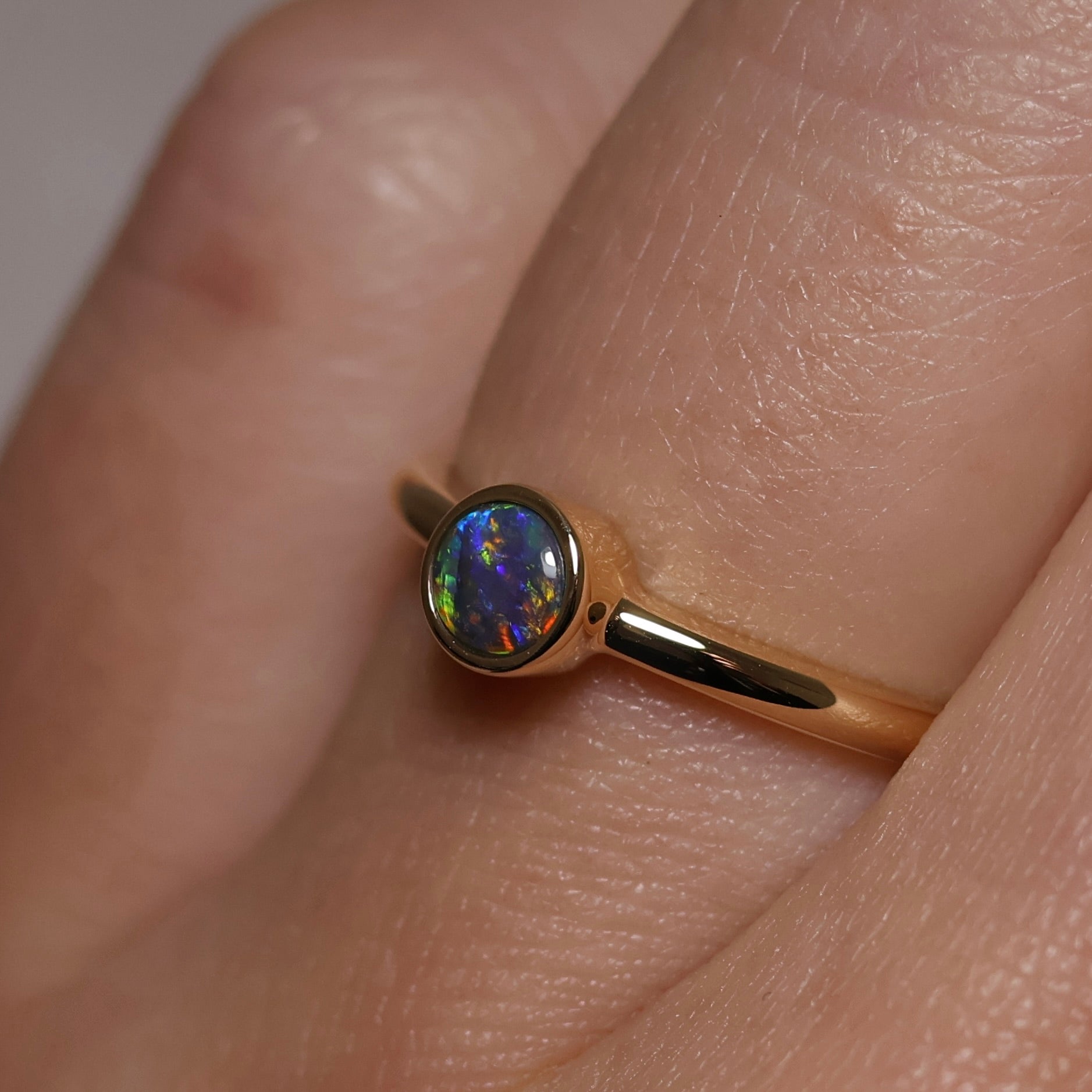Black Opal Ring - 14K Yellow Gold
