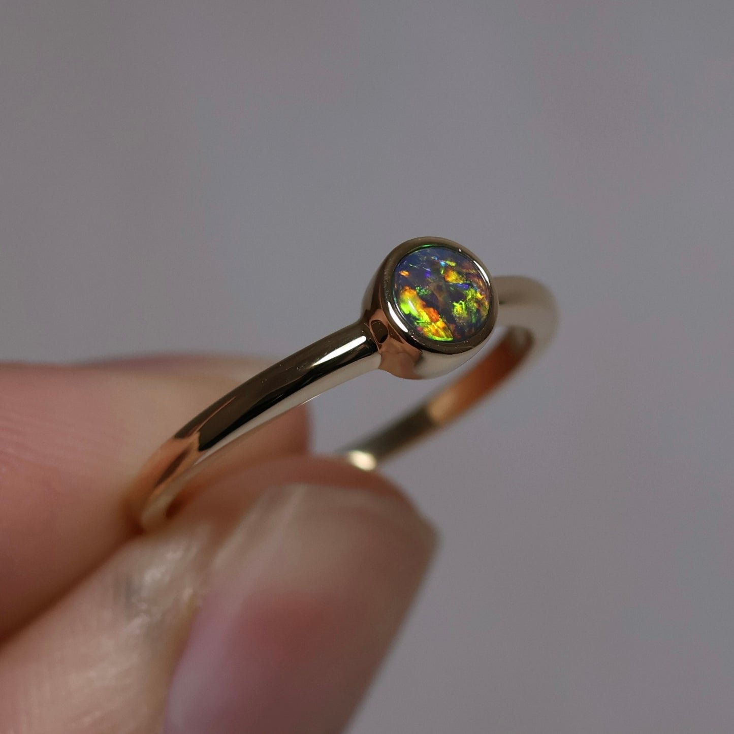 Black Opal Ring - 14K Yellow Gold