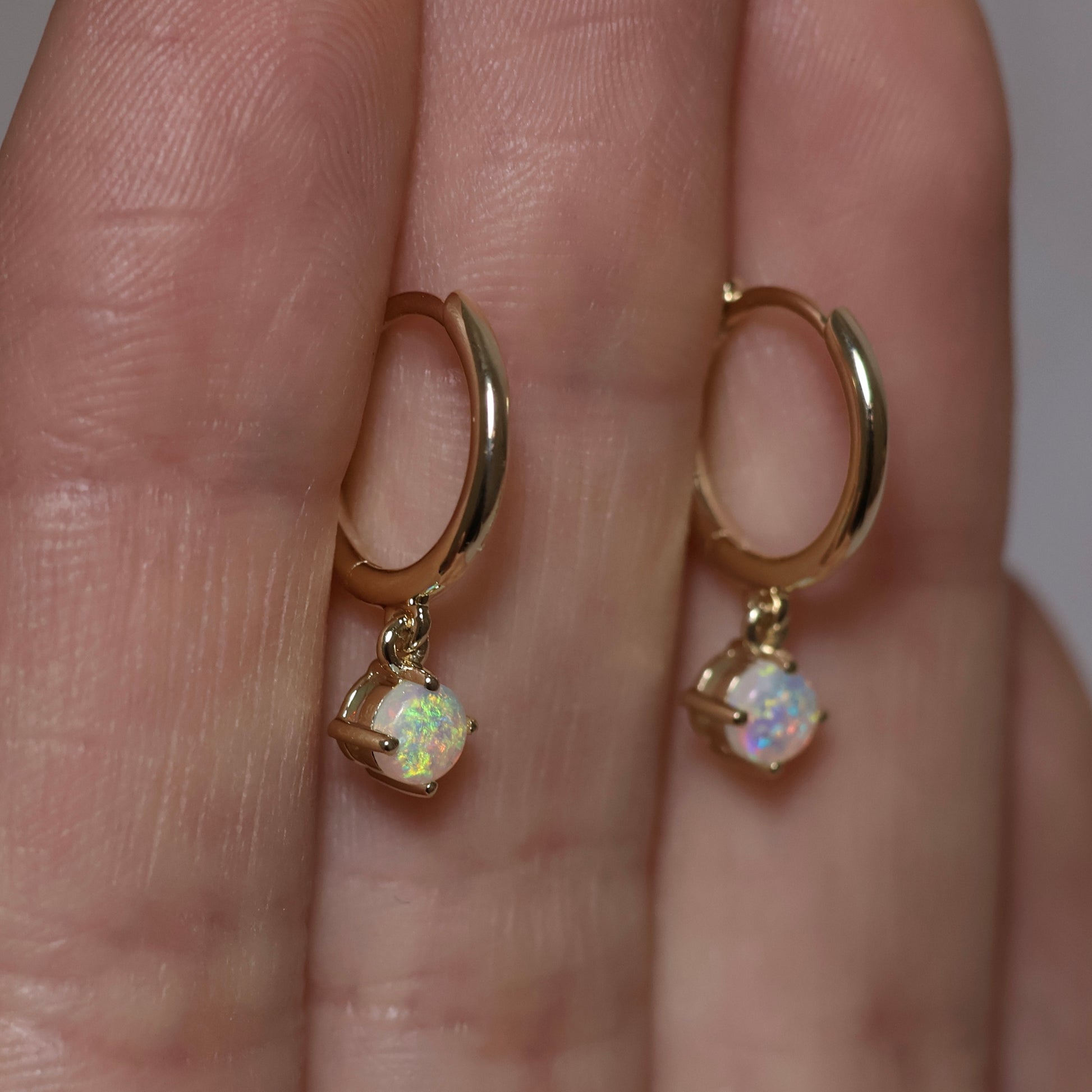 Opal Huggie Earrings - 9K Yellow Gold