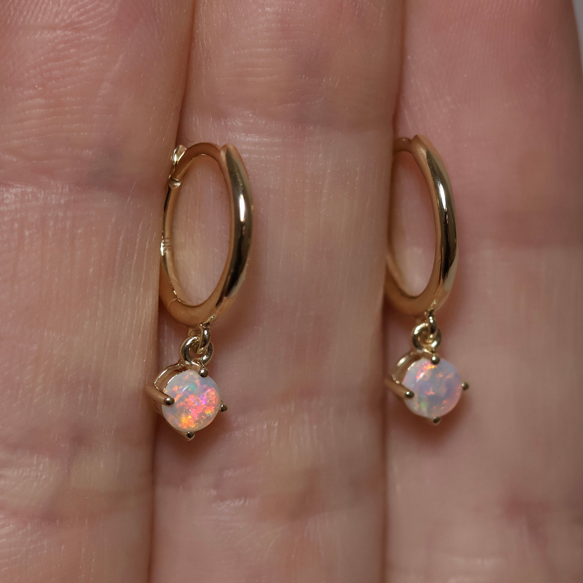 Opal Huggie Earrings - 9K Yellow Gold