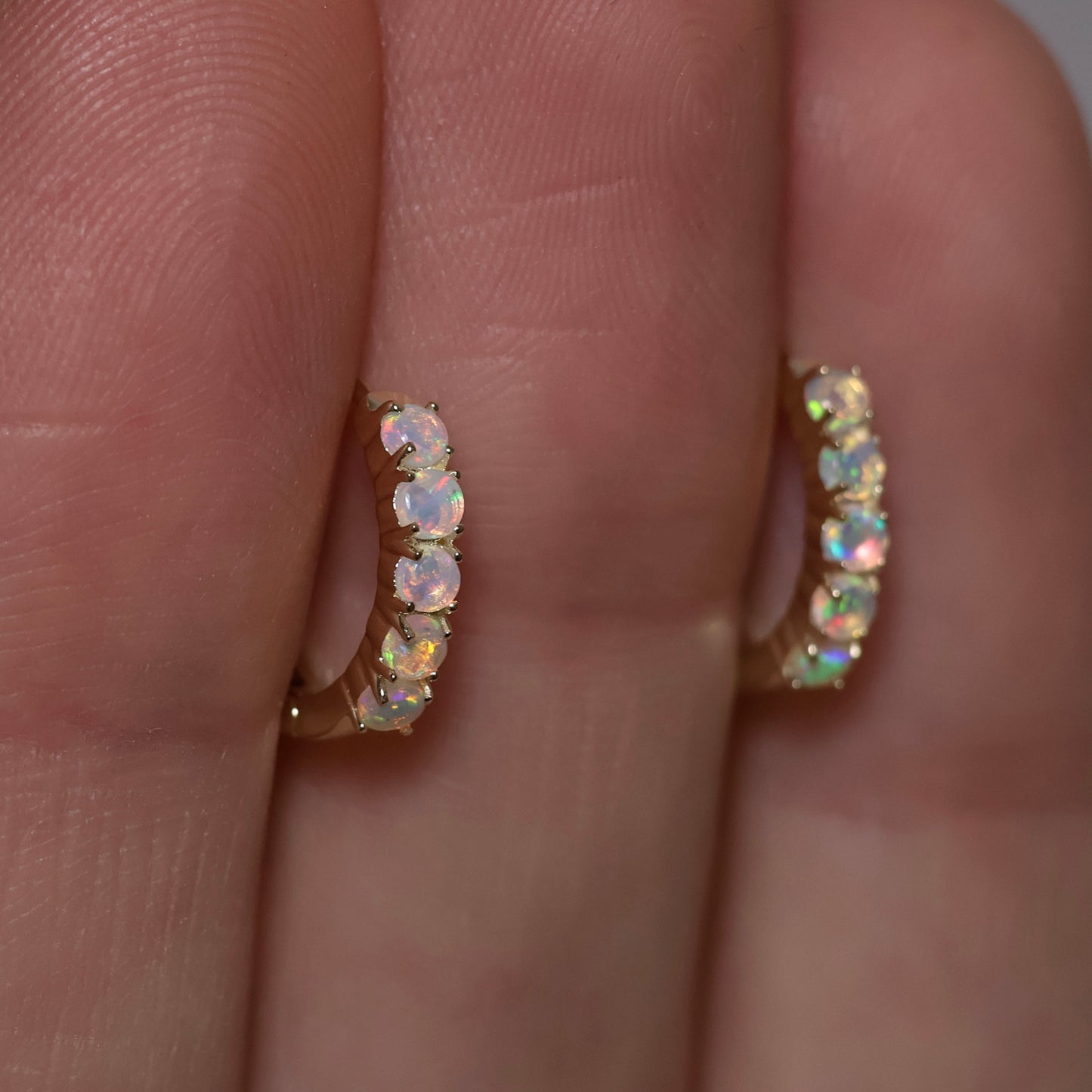 Multi Stone Huggie Earrings - 9K Yellow Gold