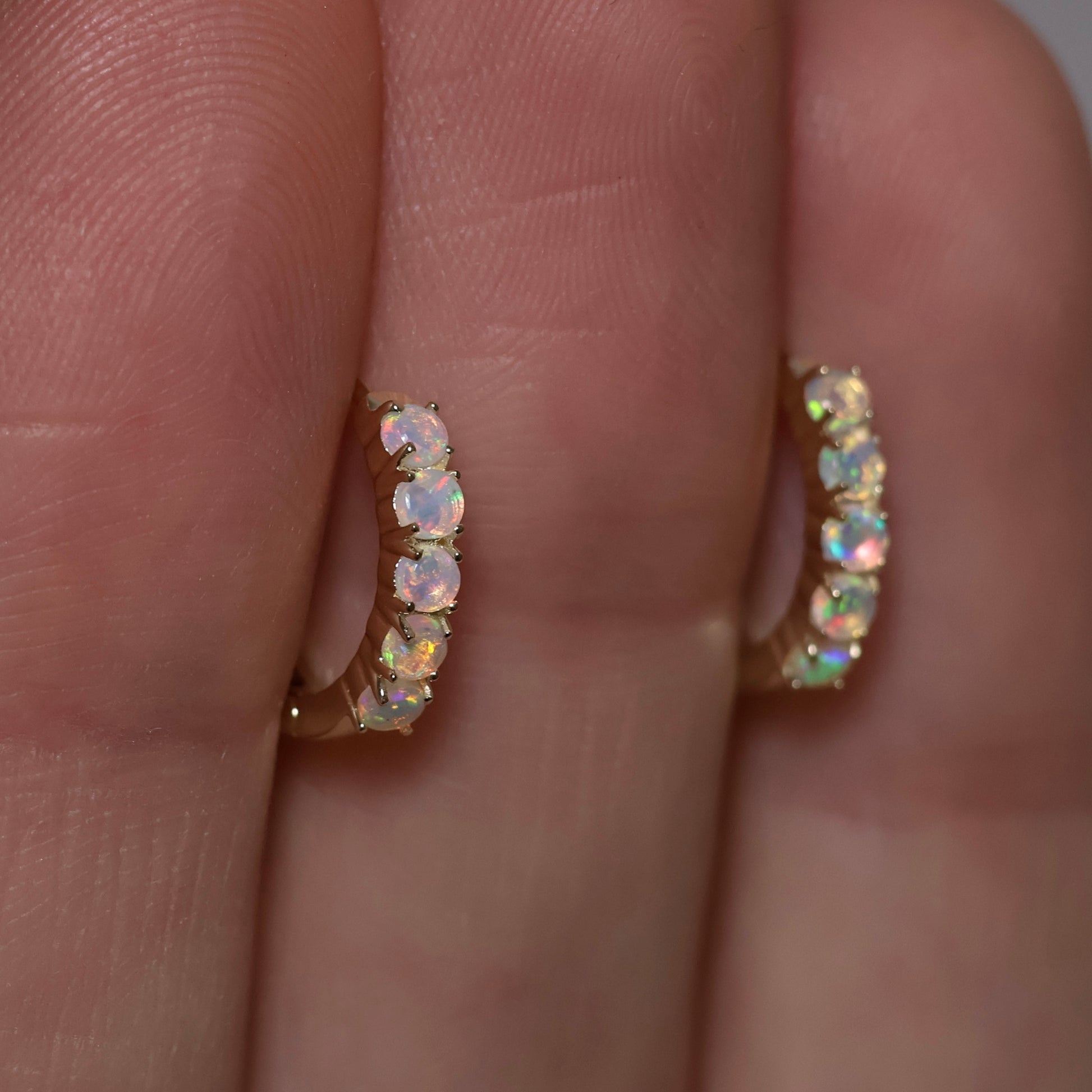 Multi Stone Huggie Earrings - 9K Yellow Gold