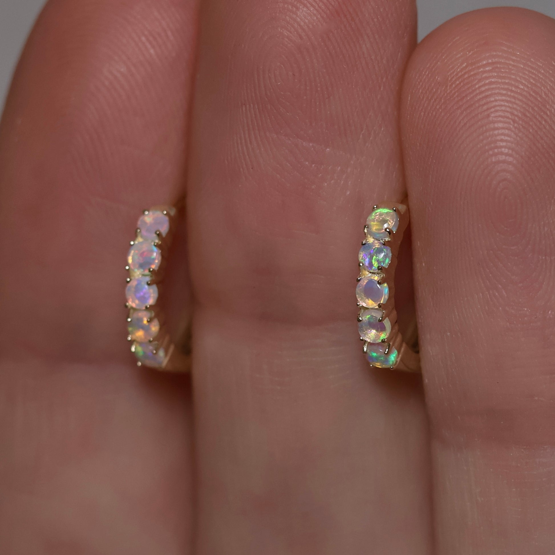 Multi Stone Huggie Earrings - 9K Yellow Gold