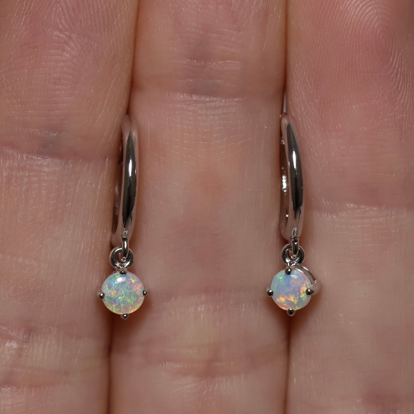 Opal Huggie Earrings - Sterling Silver