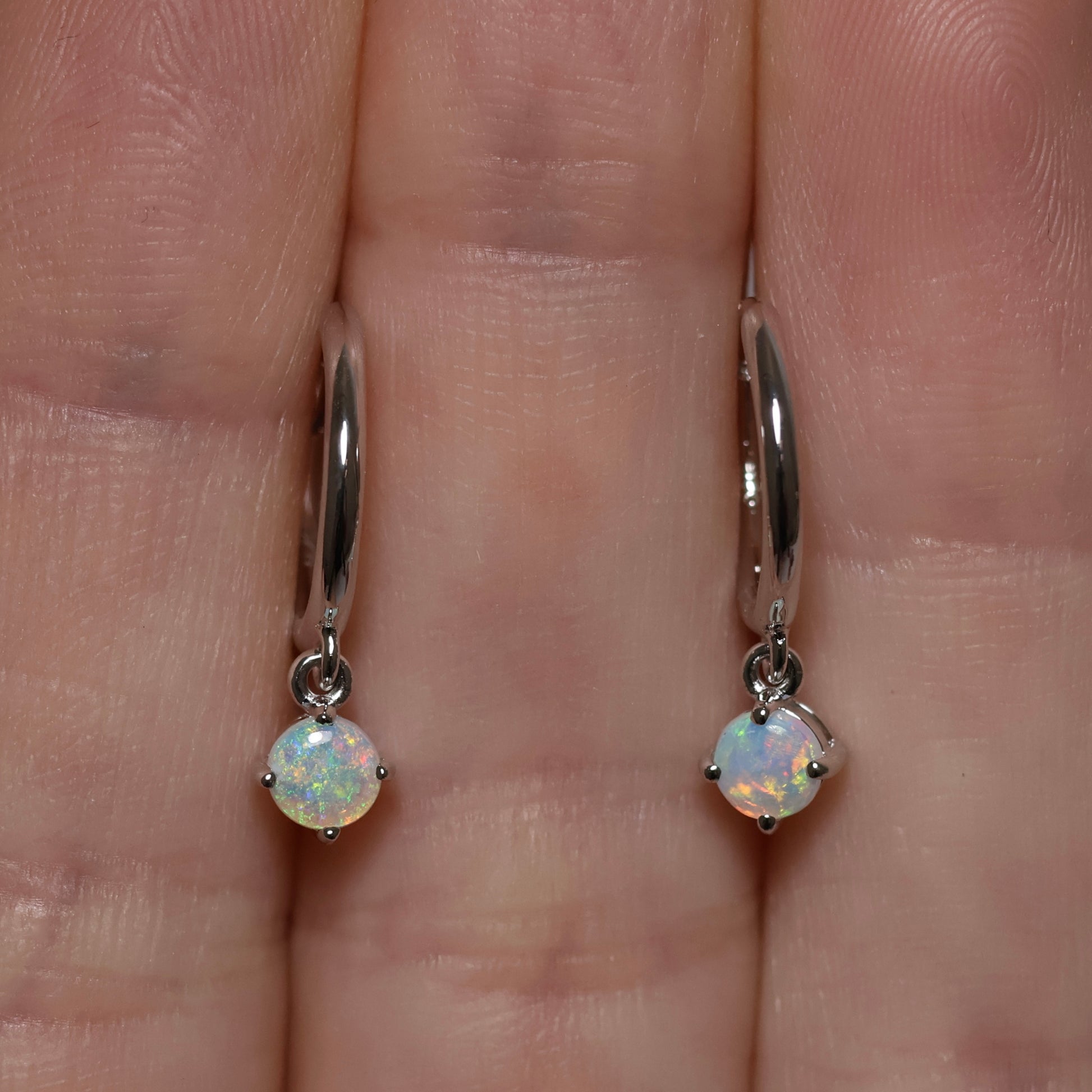 Opal Huggie Earrings - Sterling Silver