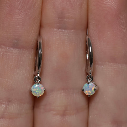 Opal Huggie Earrings - Sterling Silver