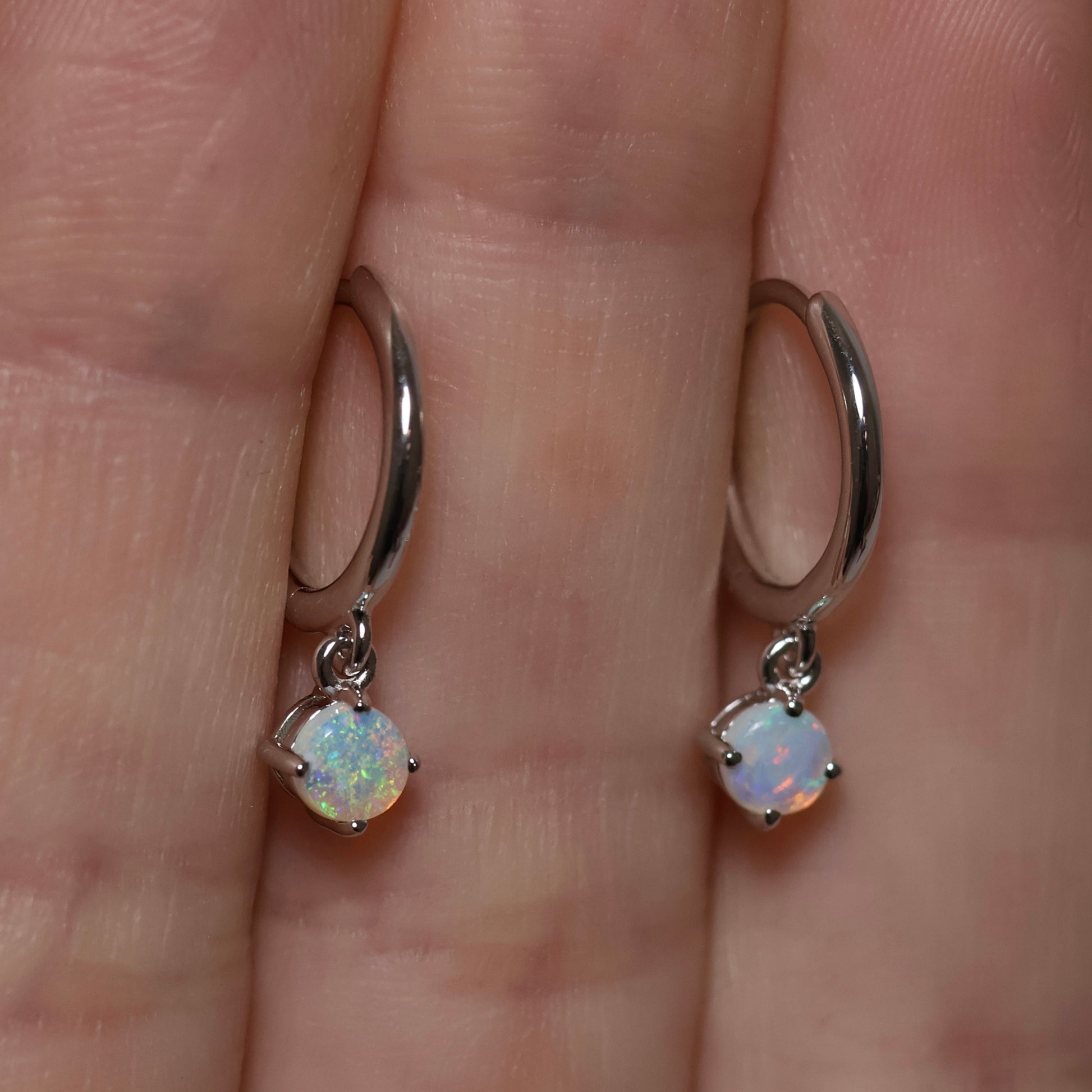 Opal Huggie Earrings - Sterling Silver