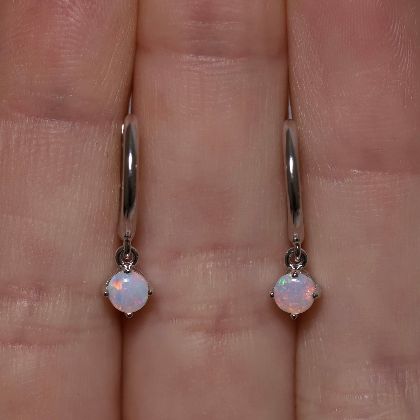 Opal Huggie Earrings - Sterling Silver