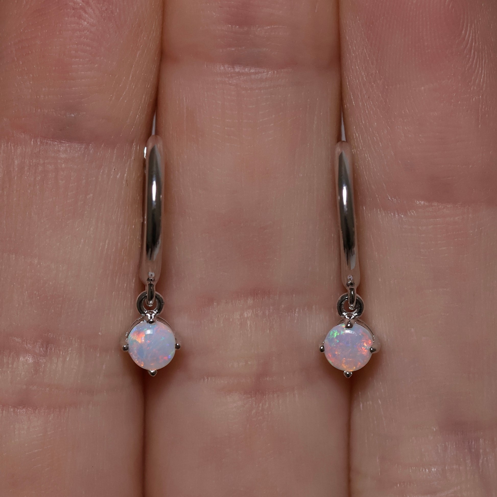 Opal Huggie Earrings - Sterling Silver