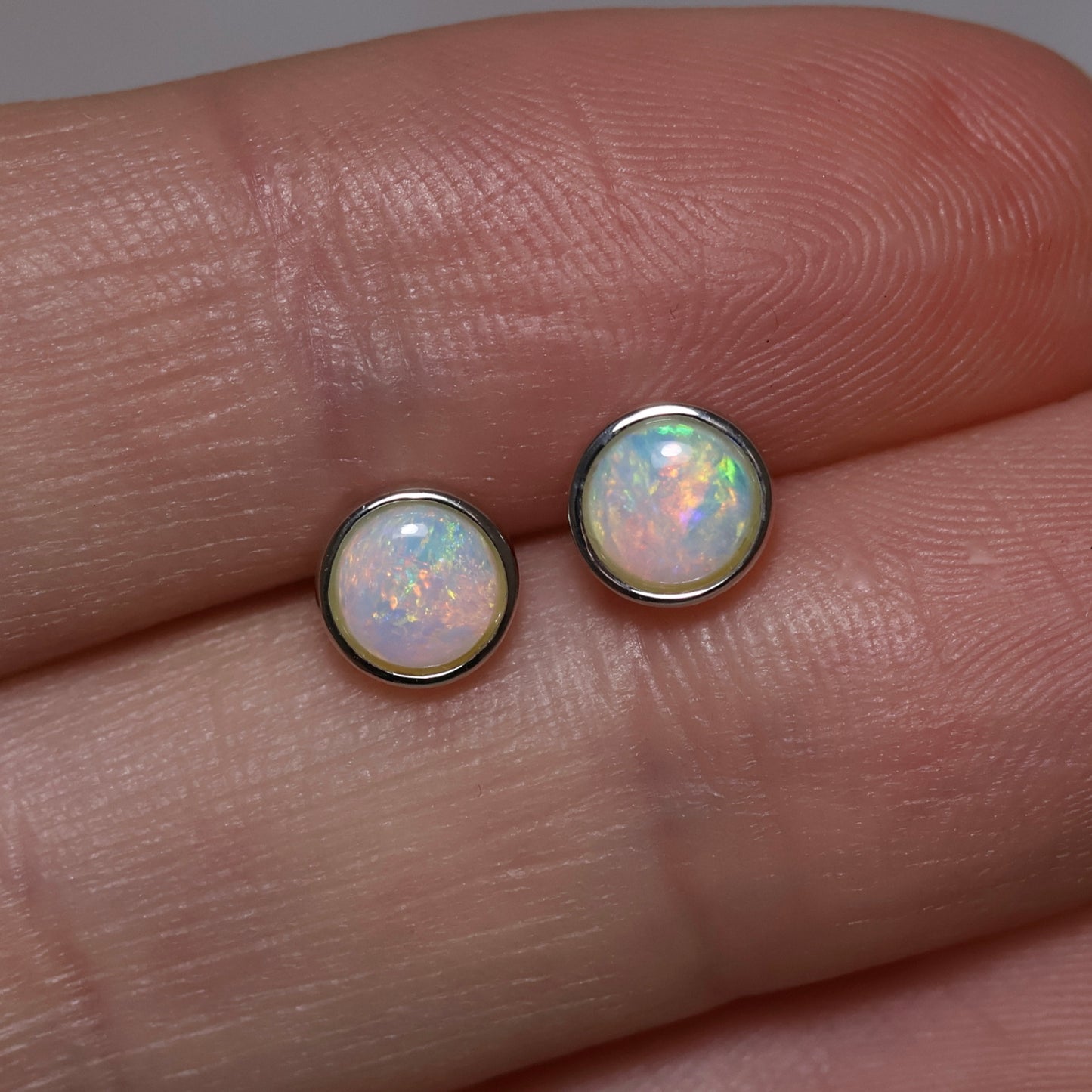 5mm Round Crystal Opal Studs - Sterling Silver