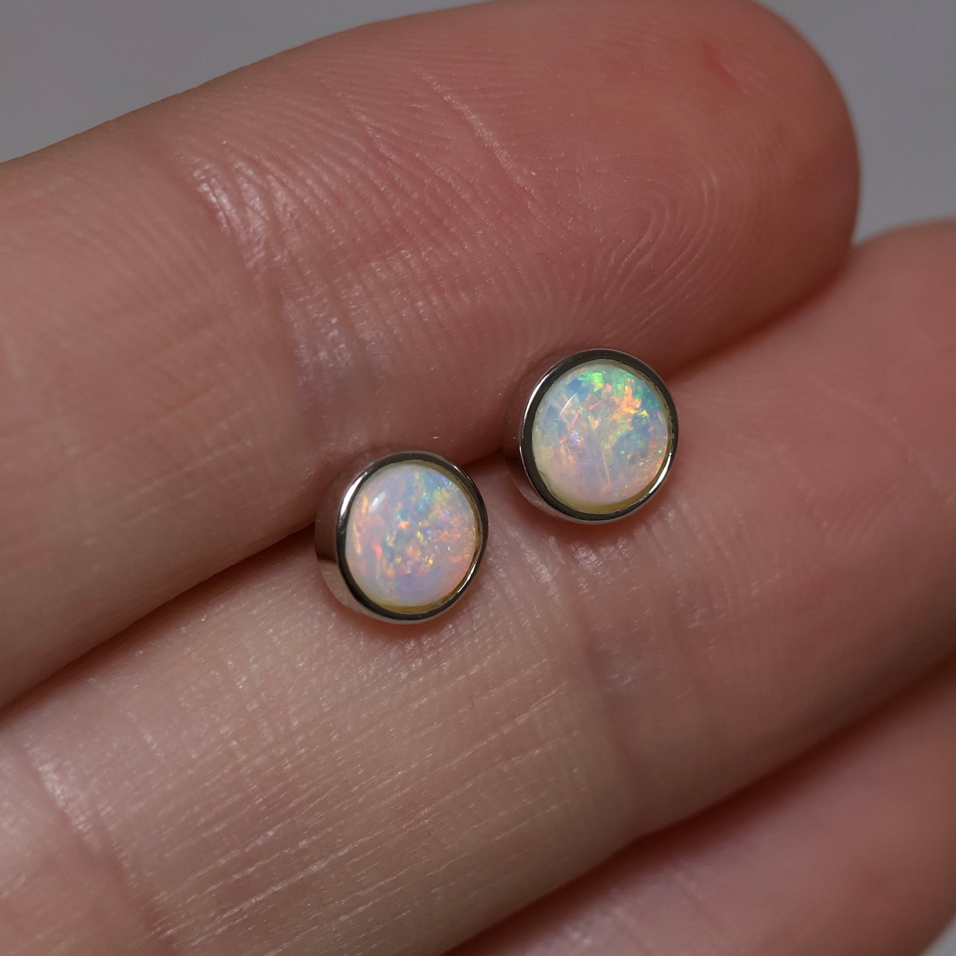 5mm Round Crystal Opal Studs - Sterling Silver