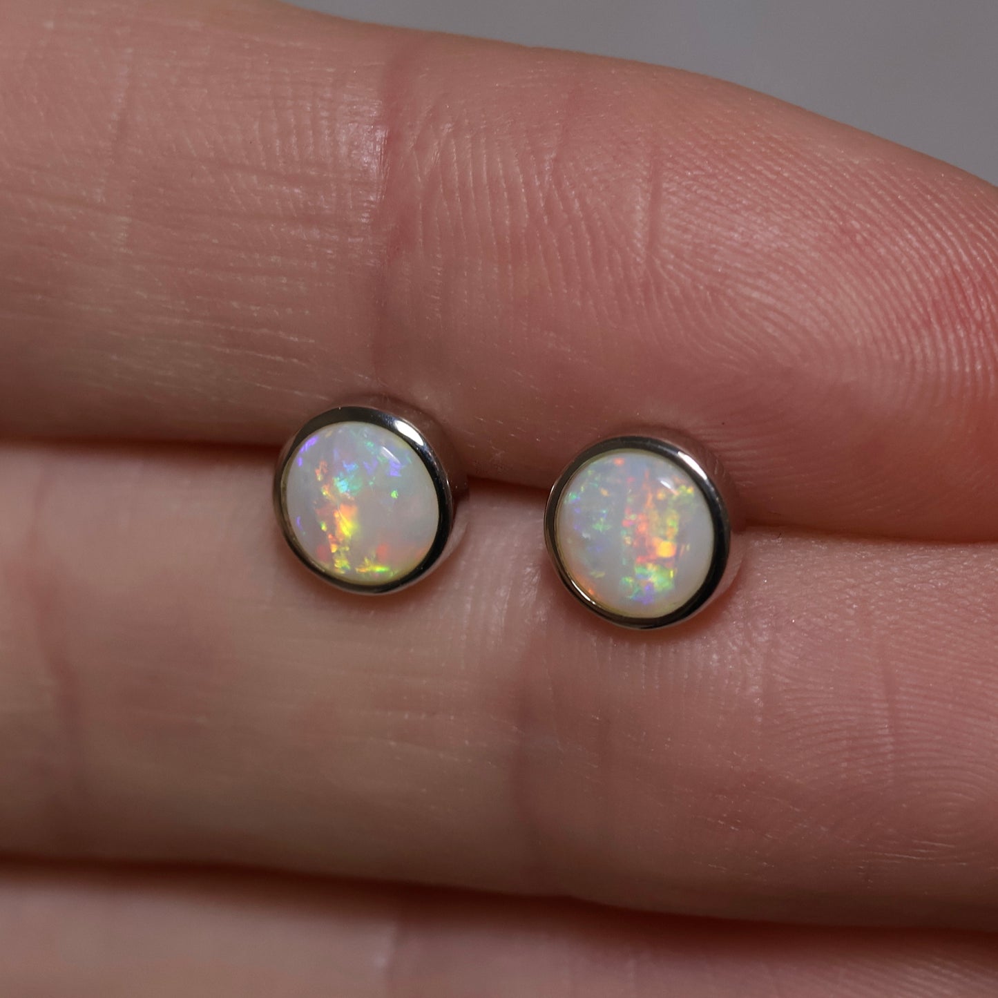 6mm Round Crystal Opal Studs - Sterling Silver