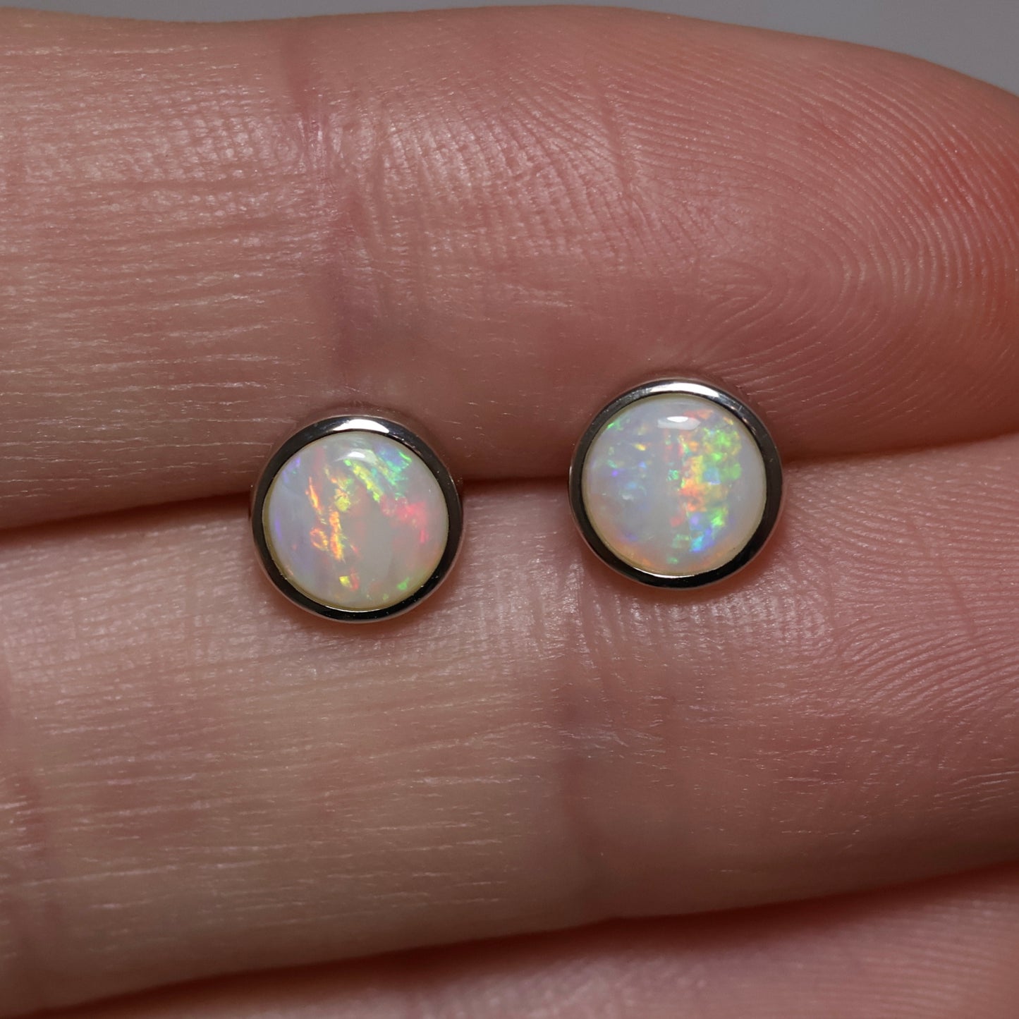 6mm Round Crystal Opal Studs - Sterling Silver