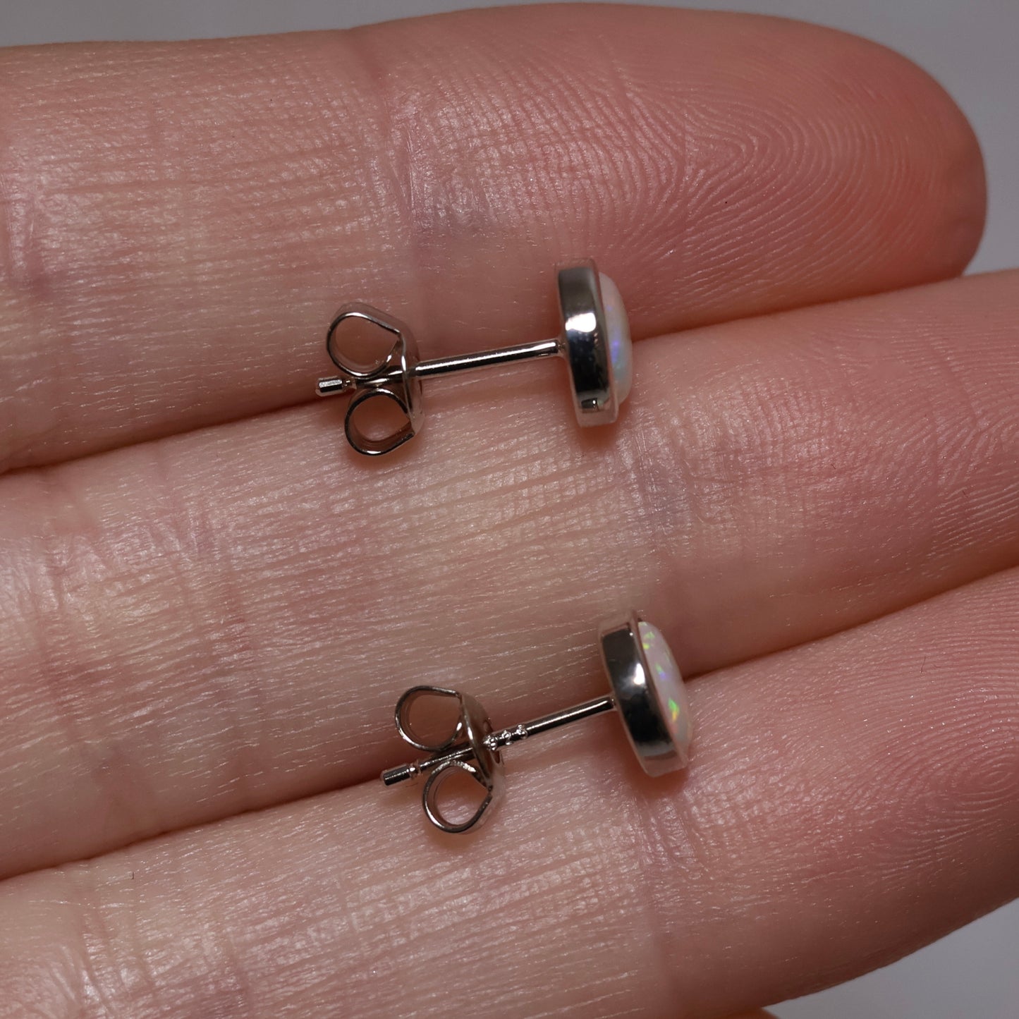 6mm Round Crystal Opal Studs - Sterling Silver