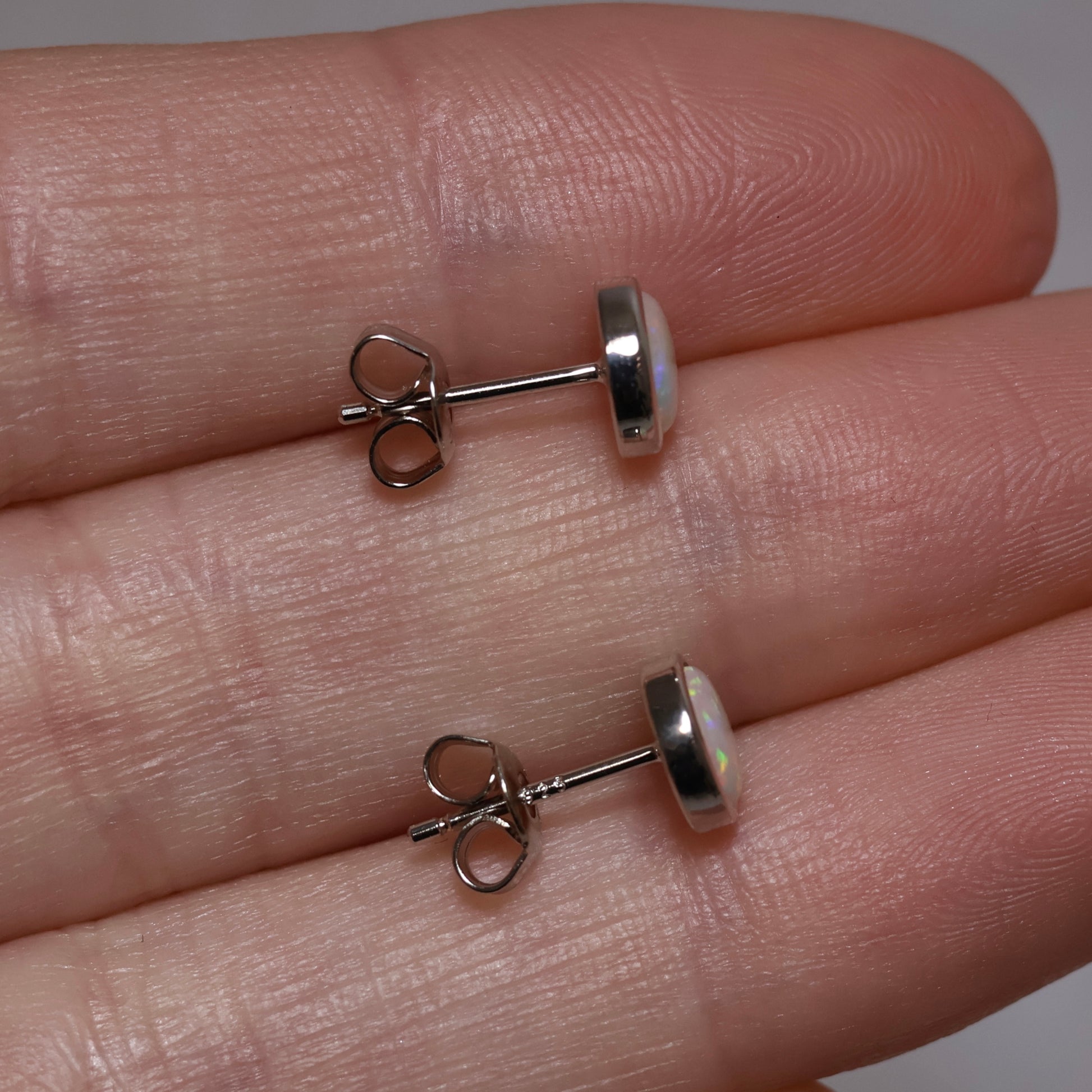 6mm Round Crystal Opal Studs - Sterling Silver