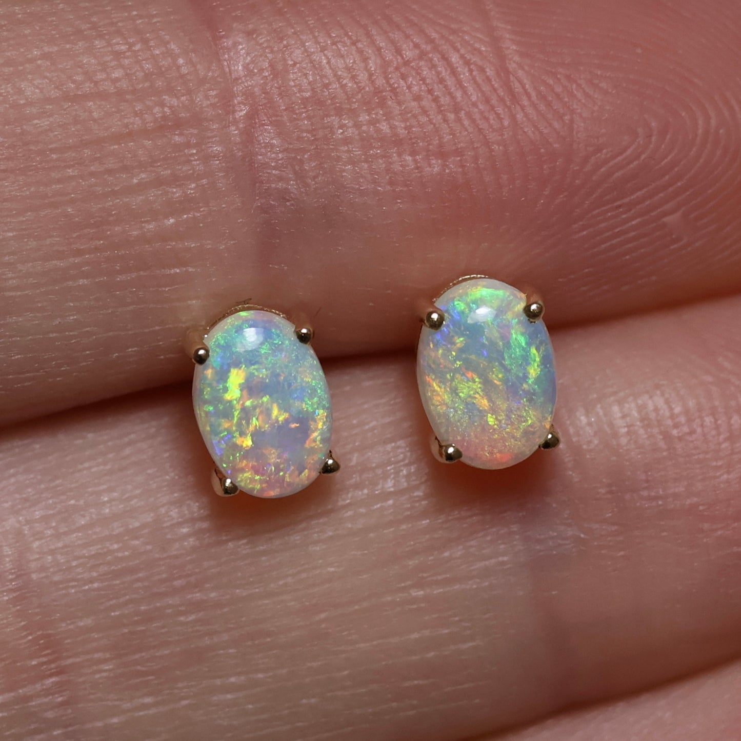7x5mm Crystal Opal Studs - 14K Yellow Gold