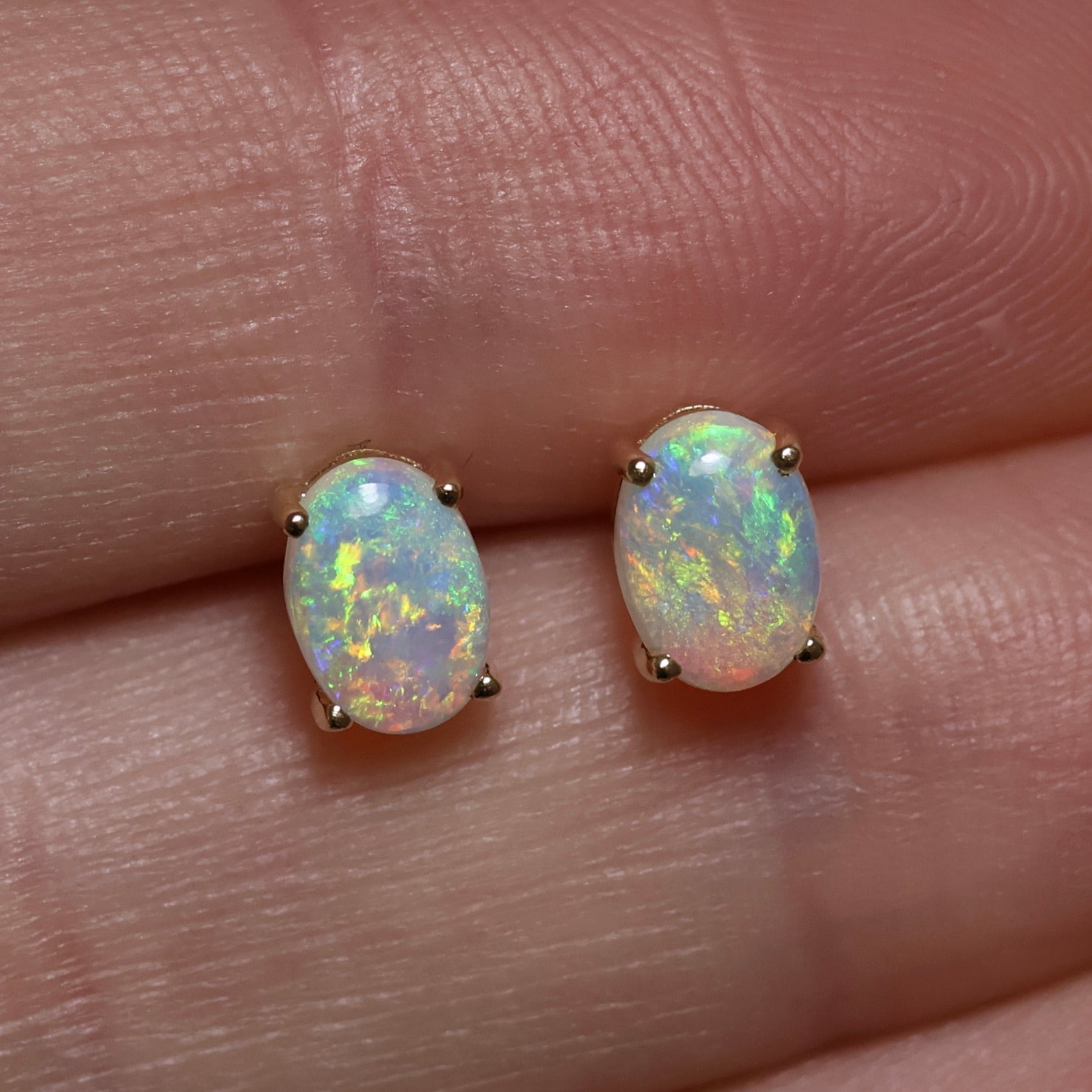 7x5mm Crystal Opal Studs - 14K Yellow Gold