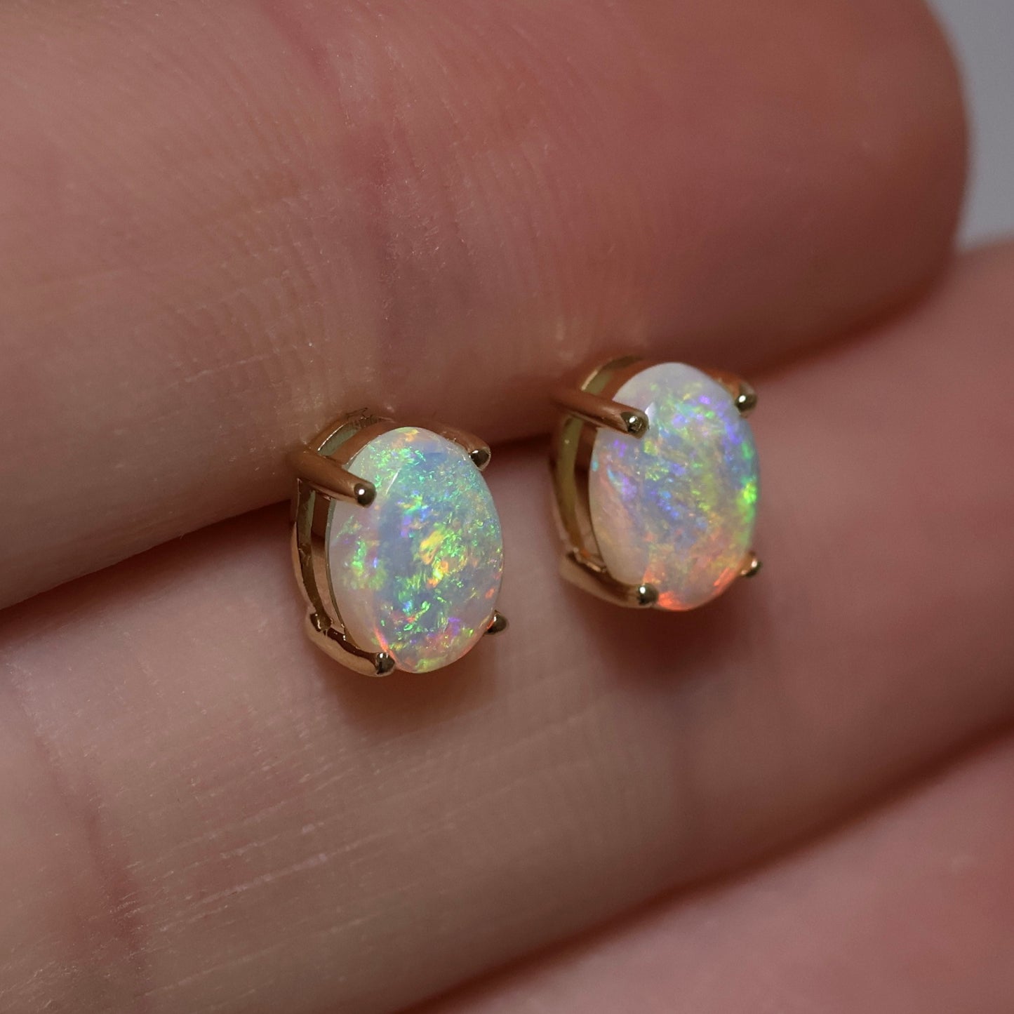 7x5mm Crystal Opal Studs - 14K Yellow Gold