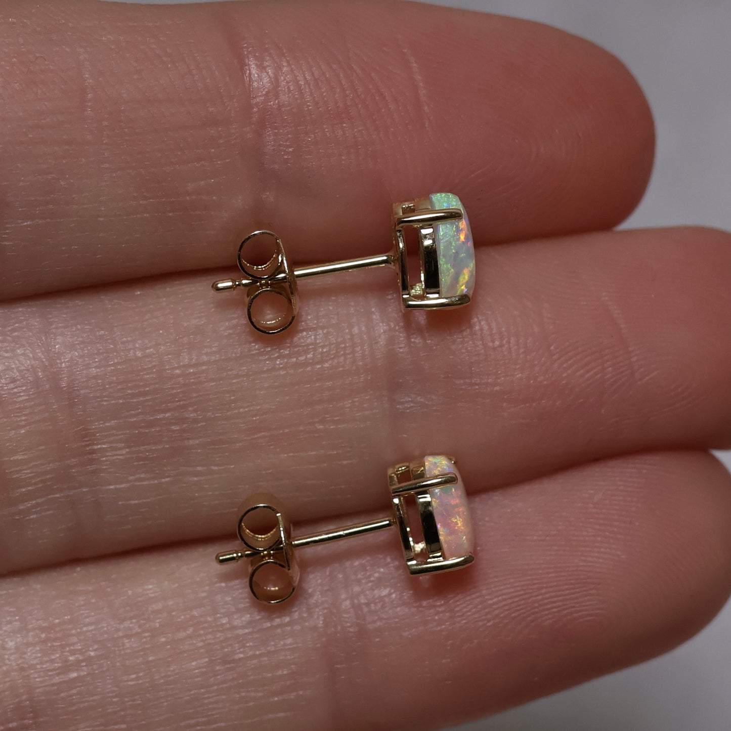 7x5mm Crystal Opal Studs - 14K Yellow Gold