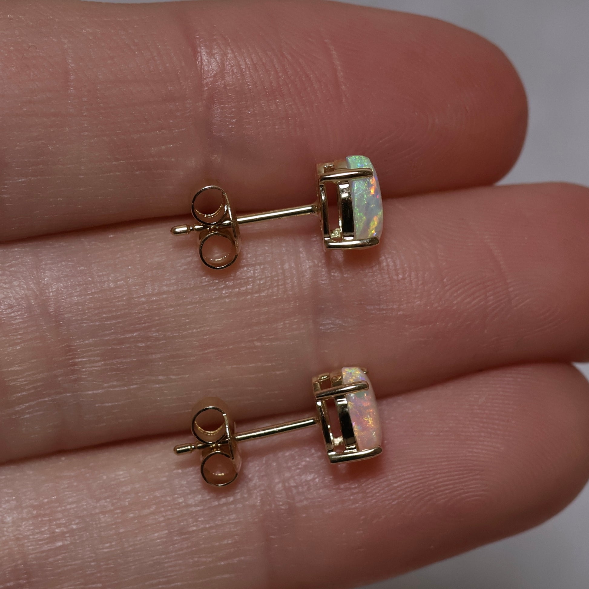 7x5mm Crystal Opal Studs - 14K Yellow Gold