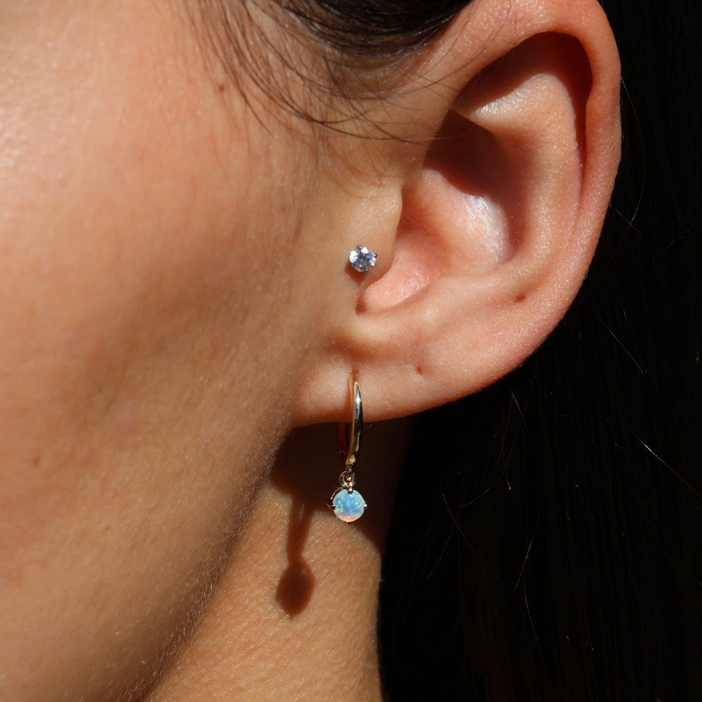 Opal Huggie Earrings - 9K Yellow Gold